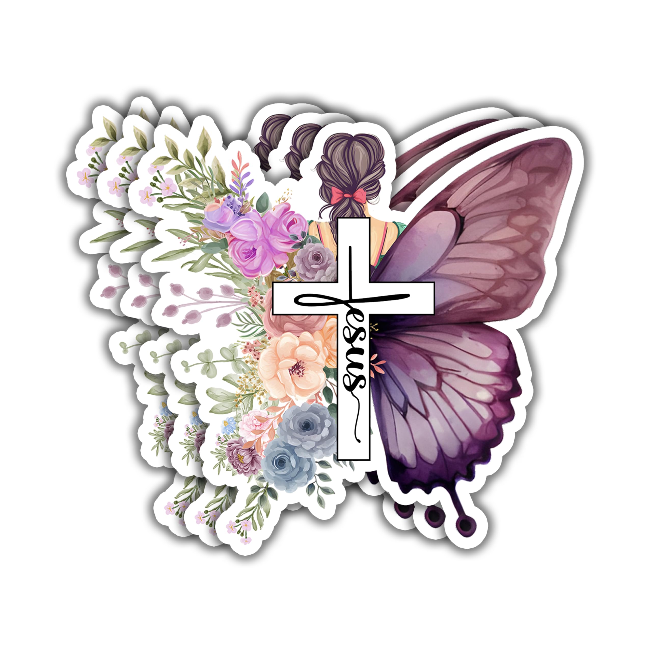 (3pcs) Christian Jesus Floral Butterfly Vinyl Decal Inspirational Bible Verse Quotes Sticker for Books Laptops Phonecase Water Bottles Kindles Car