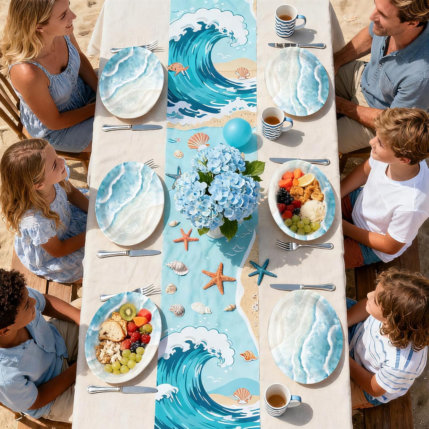 50 Pcs Beach Ocean Oval Paper Plates 10" x 12" Large Heavy Duty Disposable Teal Blue Coastal Beach Plates Coastal Nautical Sea Platters for Wedding Birthday Baby Shower Outdoor Decorations