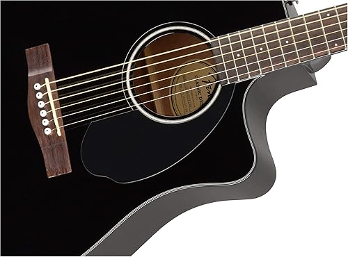 Miniatura 50 de Fender CD-60SCE - Guitarra acústica y eléctrica de punta sólida, paquete de caoba con estuche rígido, cable de instrumento, afinador, correa
