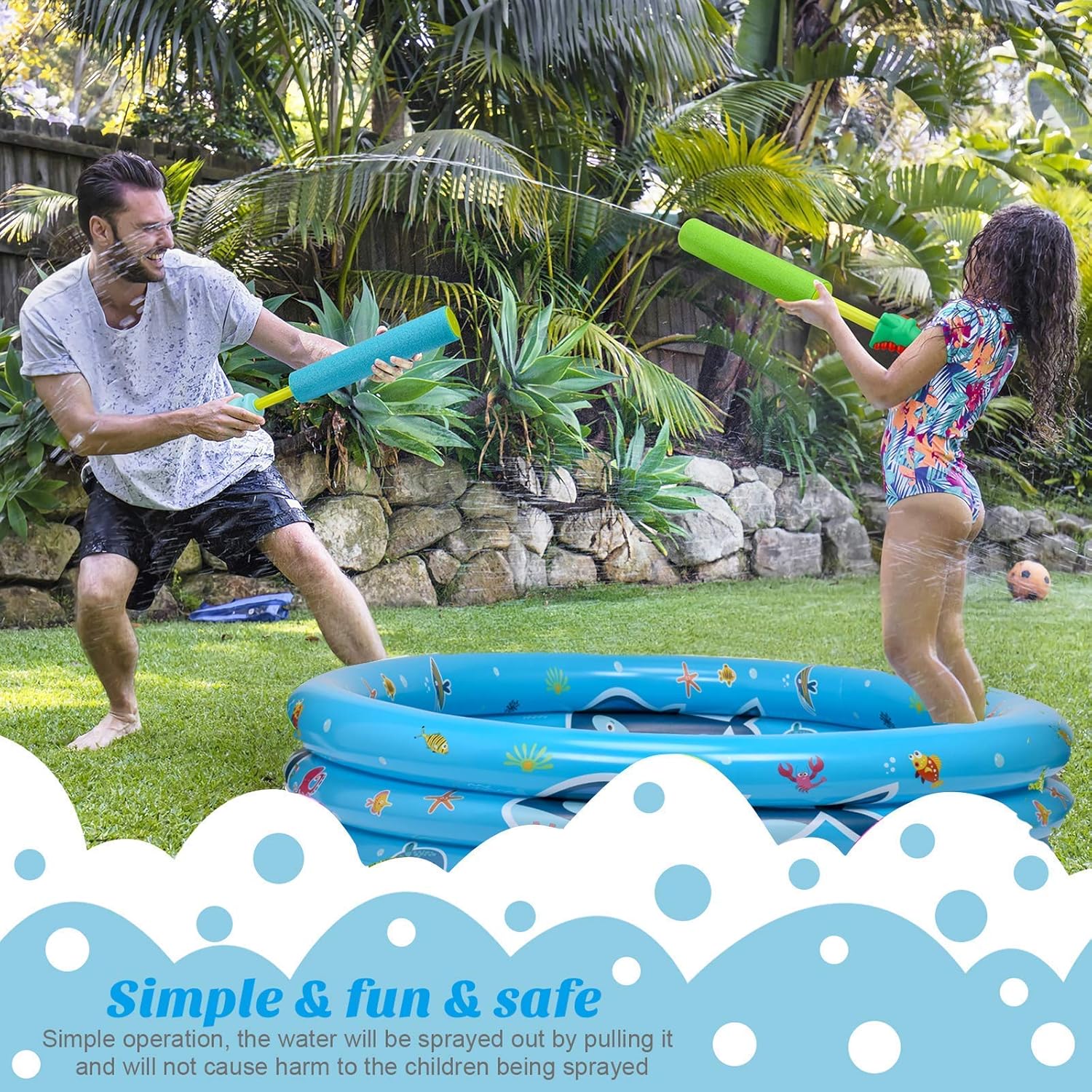 balnore Water Guns Toys for Kids, 6 Pack Pool Noodles Toys with Animal Figures Plastic Handle, Water Blaster Toys-Shoots Up to 35 Ft, Outdoor Pool Toys for Kids Boys Girls Adults : Toys & Games