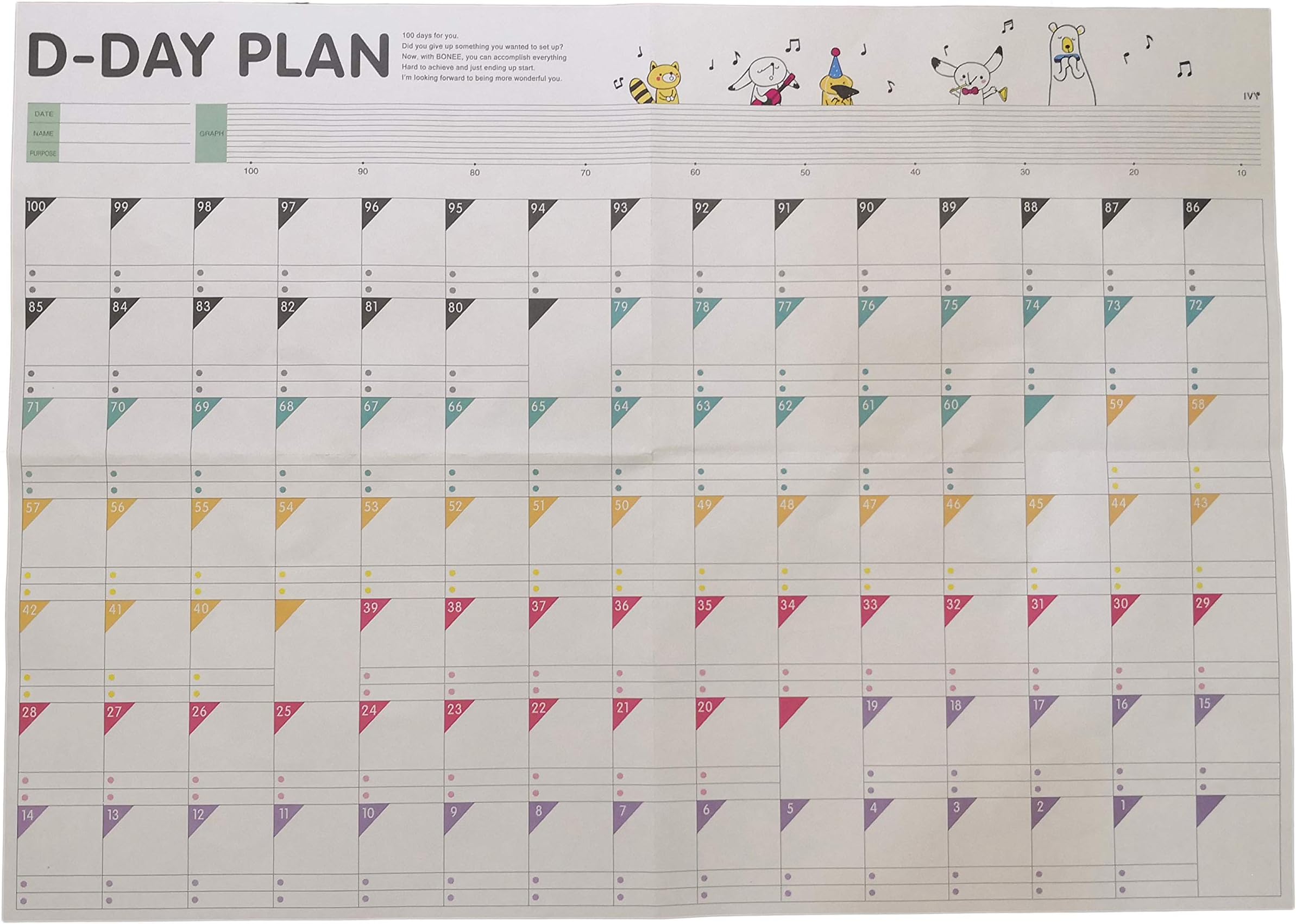 ExcelityD-Day 100 Calendar Plan Paper 100 Days Countdown Schedule Wall Calendars-3 Pack