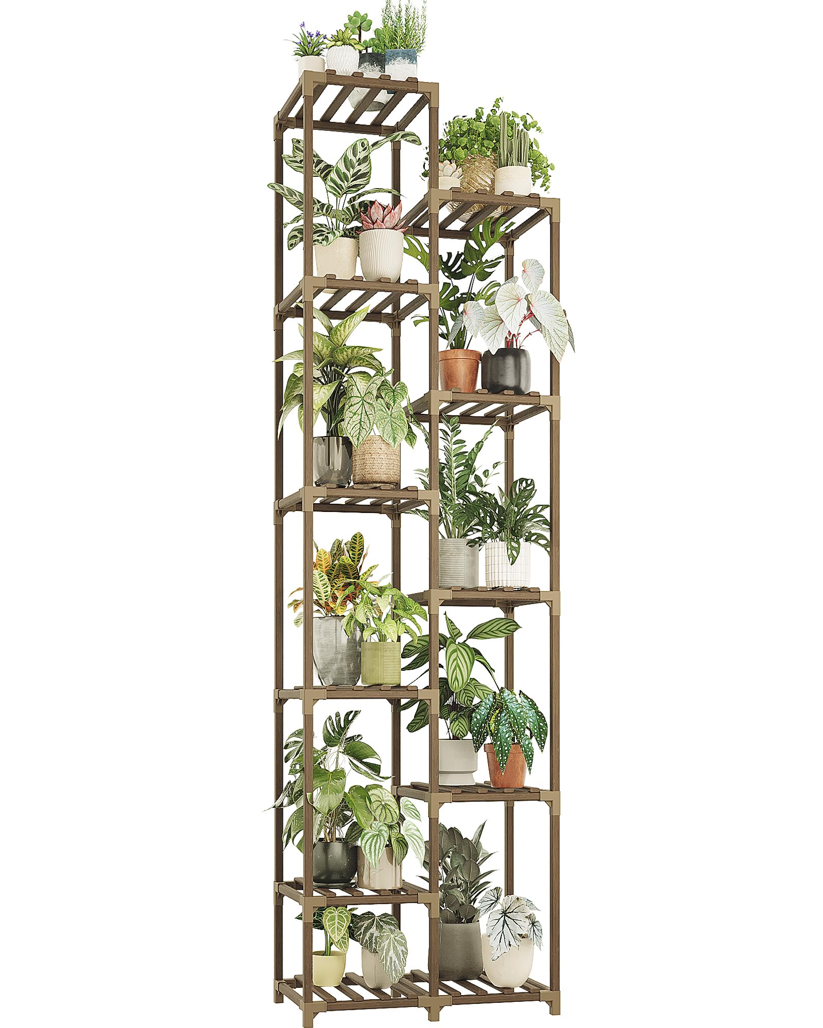 Bamworld Plant Stand Indoor Outdoor 11 Tier Tall Large Wood Plant Shelf