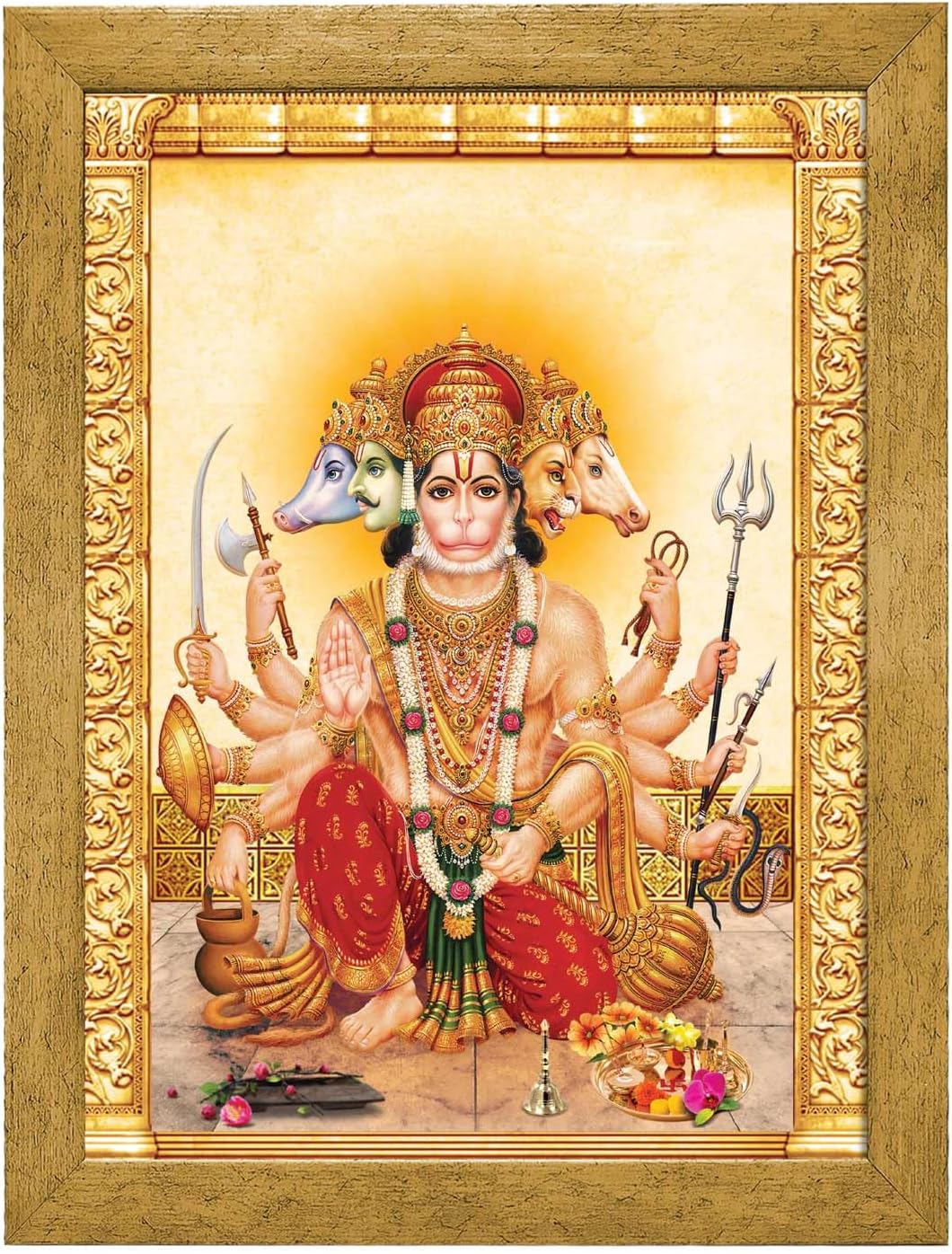 ArtX Paper Lord Panchmukhi Hanuman Photo With Frame Wall Art Painting, Multicolor, Traditional, 32 X 23.5 CMS, Set of 1, polyresin