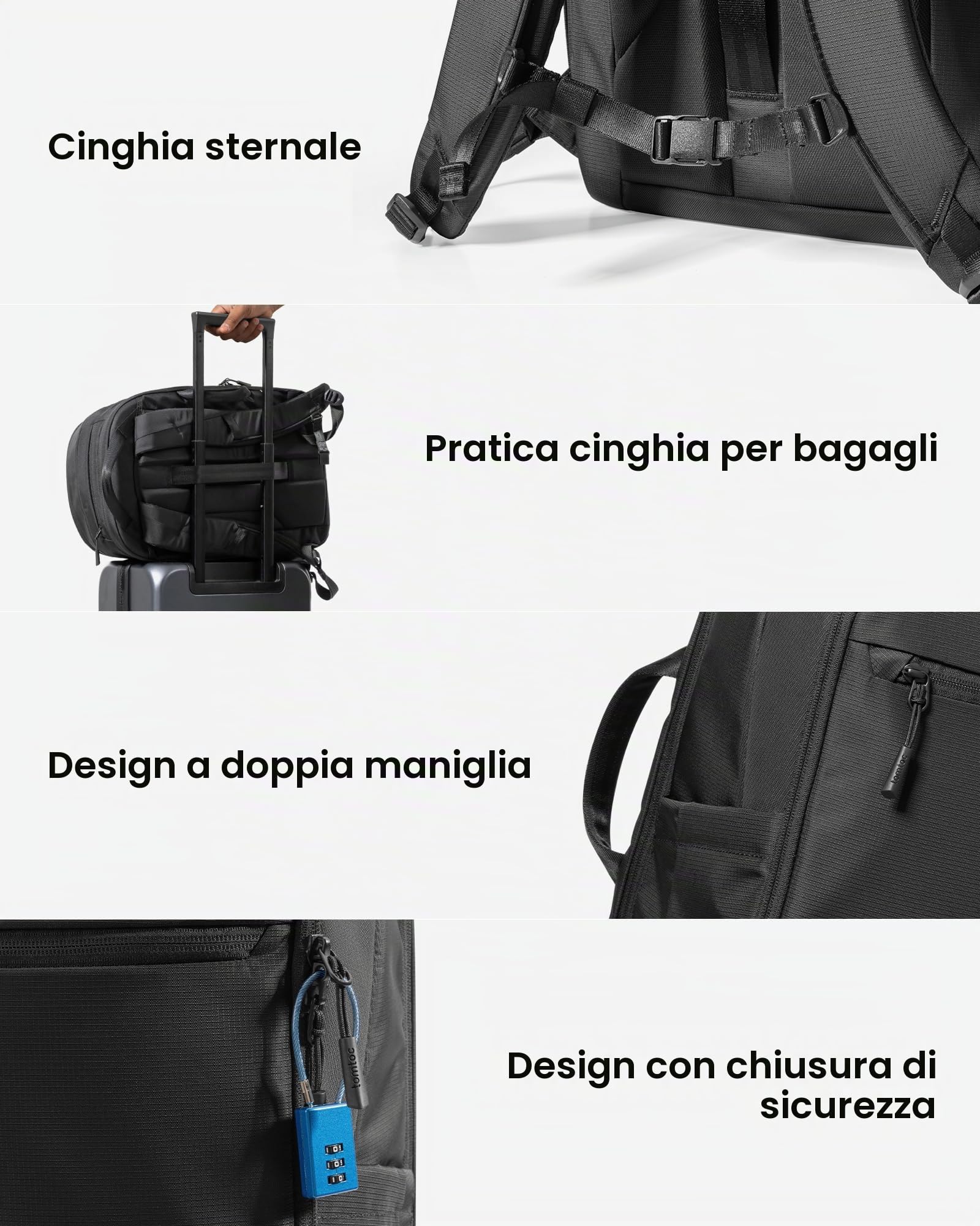 tomtoc Zaino Porta PC 32L, Zaino Lavoro Uomo Donna Leggero per Computer 15,6–16 pollici, Compatibile TSA Zaino da Viaggio Idrorepellente 55x40x20 Zaini Bagaglio a Mano per Viaggi di Lavoro e Weekend