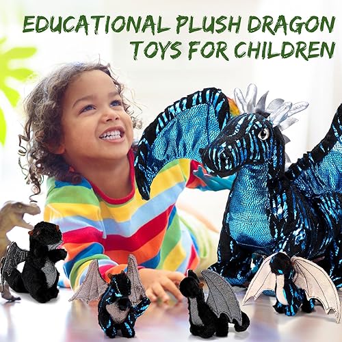 Miniatura 6 de Deekin Juego de 7 piezas de juguetes de dragón de 16 pulgadas con 4 lindos dragones de peluche de bebé y 2 huevos en el vientre de mamá dragón para