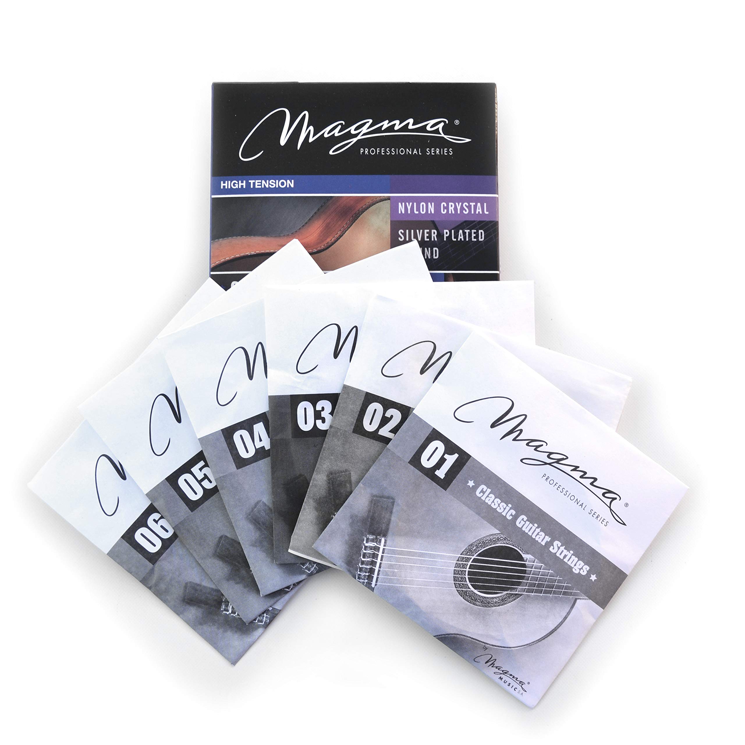 Magma - 1 Juego de Cuerdas para Guitarra Española de Cobre Plateado, 1°, 2° y 3° Nylon Cristal - Tensión Alta – (GC120)