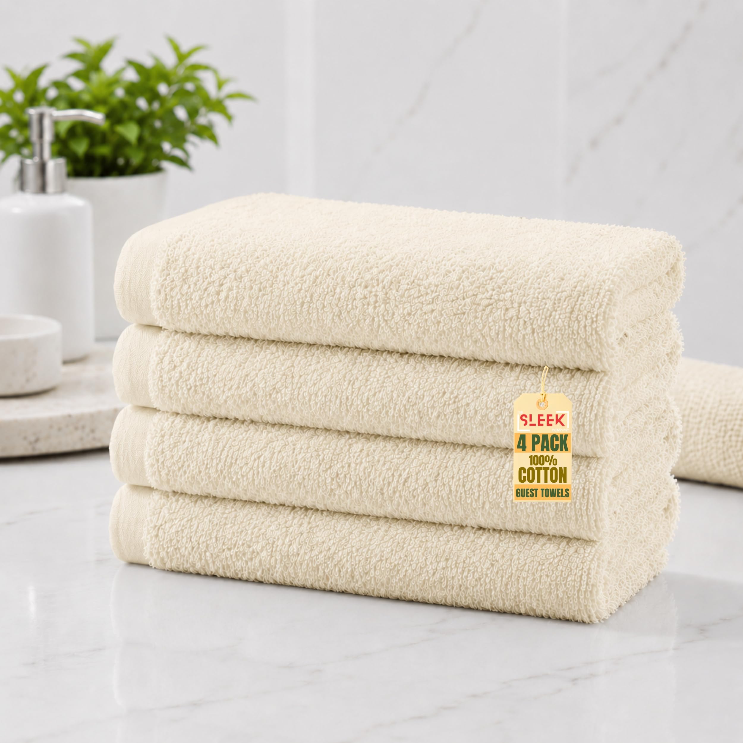 100% Cotton Guest Towels (30x50cm) – Pack Of 4 – 500GSM Soft & Absorbent Small Hand Towels For Kitchen – Hypoallergenic Hand Towels For Bathroom – Ideal Small Hand Towel For Homes, Hotel & Spa (Cream)