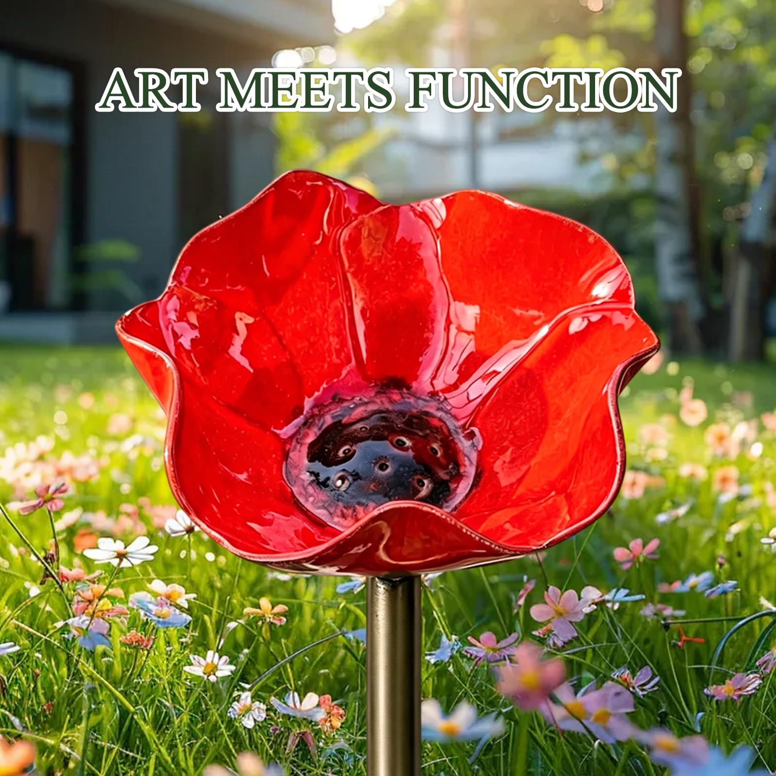 3 Stück Metall Vogeltränke, Blumenform Bienentränke, Gartenstecker Bunt, Vogeltränke Winterfest für Rasen, Beet und Terrasse, Insektentränke für Bienen und Schmetterlinge, Rot, Blau, Orange