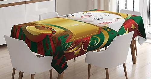 Ambesonne Mantel de torneo de póquer, juego de cartas de fortuna de juego de cartas ganadoras de ruleta de casino, mantel rectangular para