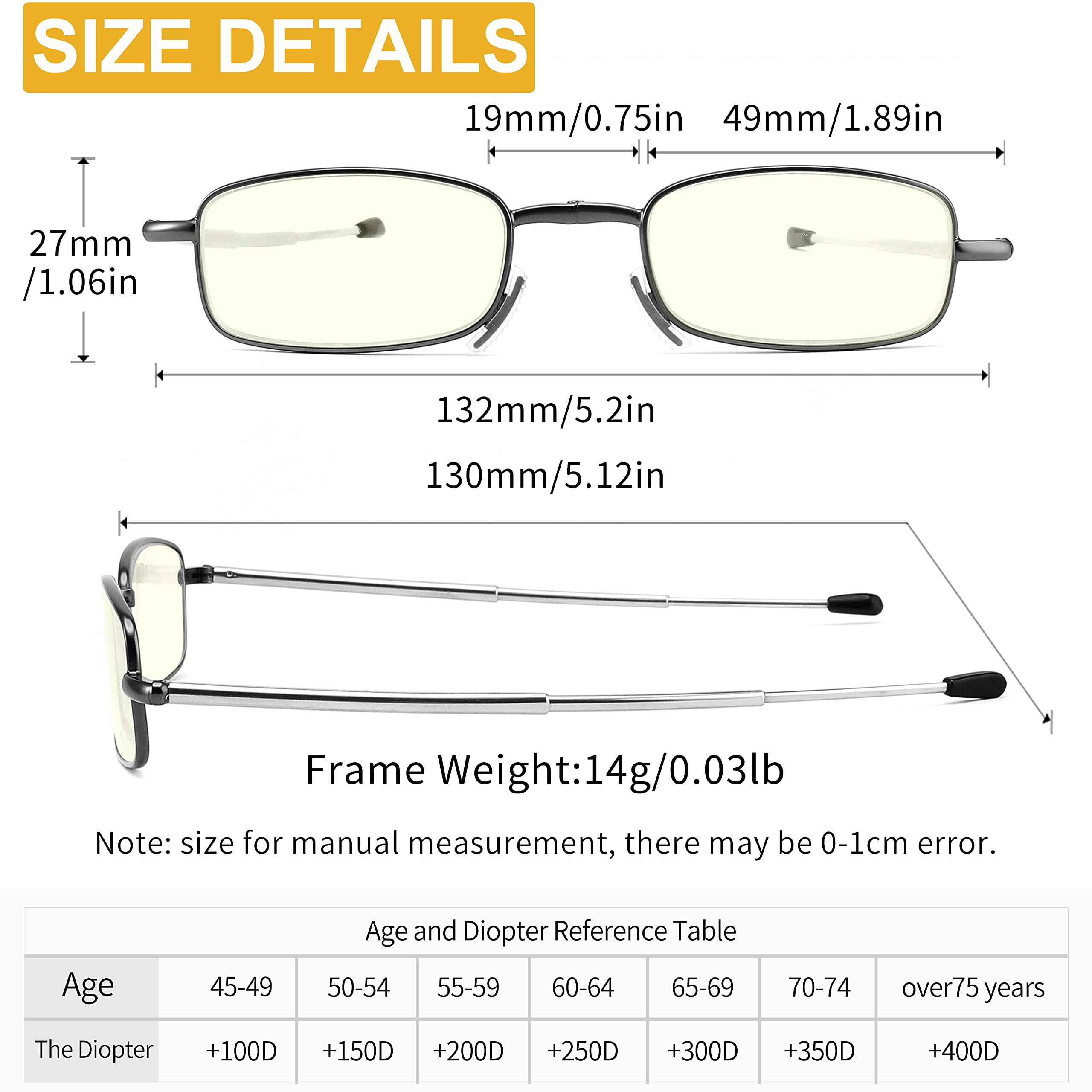 Faltbare Lesebrille, blaues Licht, weiches Nasenpolster, Federscharnier, tragbar, dünne Lesebrille, für Männer und Frauen, 3 Stück