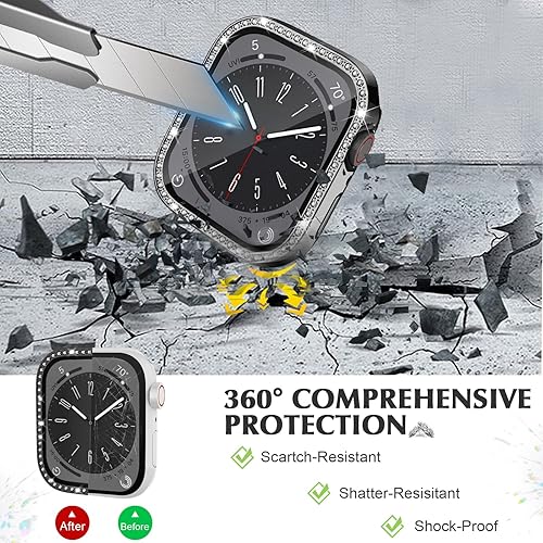 Miniatura 4 de Funda impermeable brillante 2 en 1 compatible con Apple Watch de 1575 pulgadas Series 654SESE2 protector de pantalla frontal y trasera para mujer