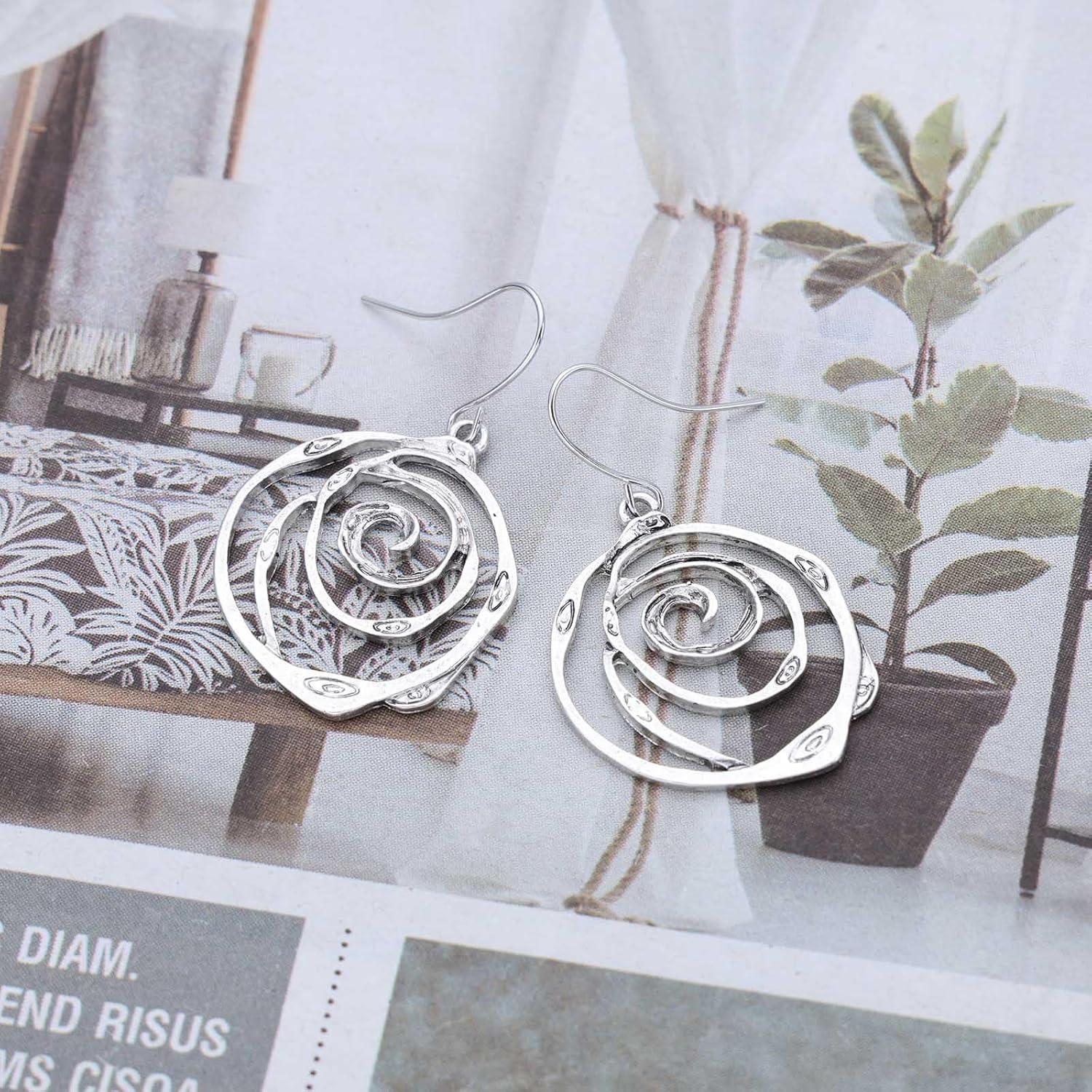 Boho Spiral Earrings Circle Hoop Drop Earrings Silver Circles Tribal Dangle Earrings Statement Hoop Earrings Geometric Round Swirl Earrings - Image 7