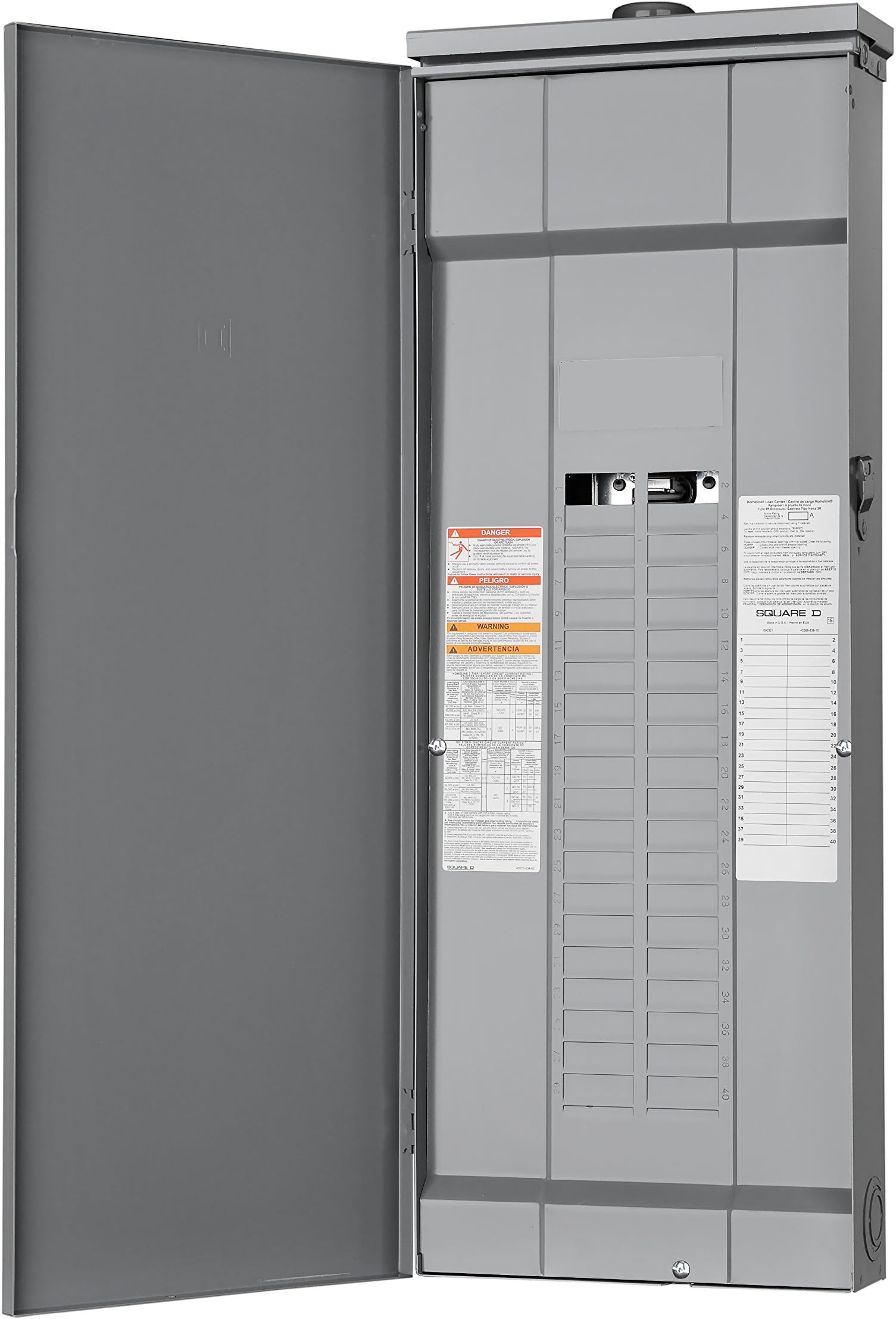Square D - HOM4080L225PRB Homeline 225-Amp 40-Space 80-Circuit Outdoor Main Lugs Load Center with Cover, Plug-on Neutral Ready