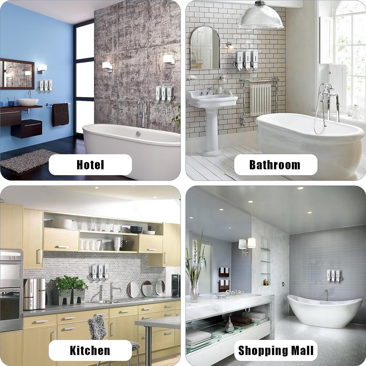 3-in-1 Shower Soap Dispenser Wall Mounted with Labels,Shower Dispensers for Shampoo,Conditioner and Soap,Drill Free Shampoo and Conditioner Dispenser for Hotel Home Bathroom