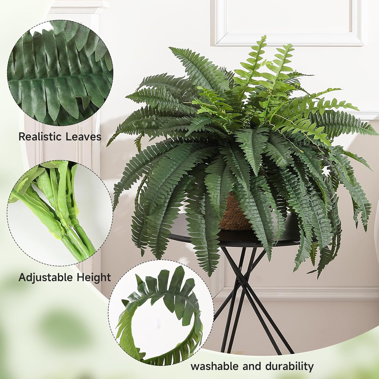JUSTOYOU 35" Artificial Boston Fern Bush, Artificial Ferns for Outdoors Large 1 Pc with 60 Fronds Faux Ferns UV Resistant Fake Plants for Indoor and Outdoors Home Office Greenery Decor