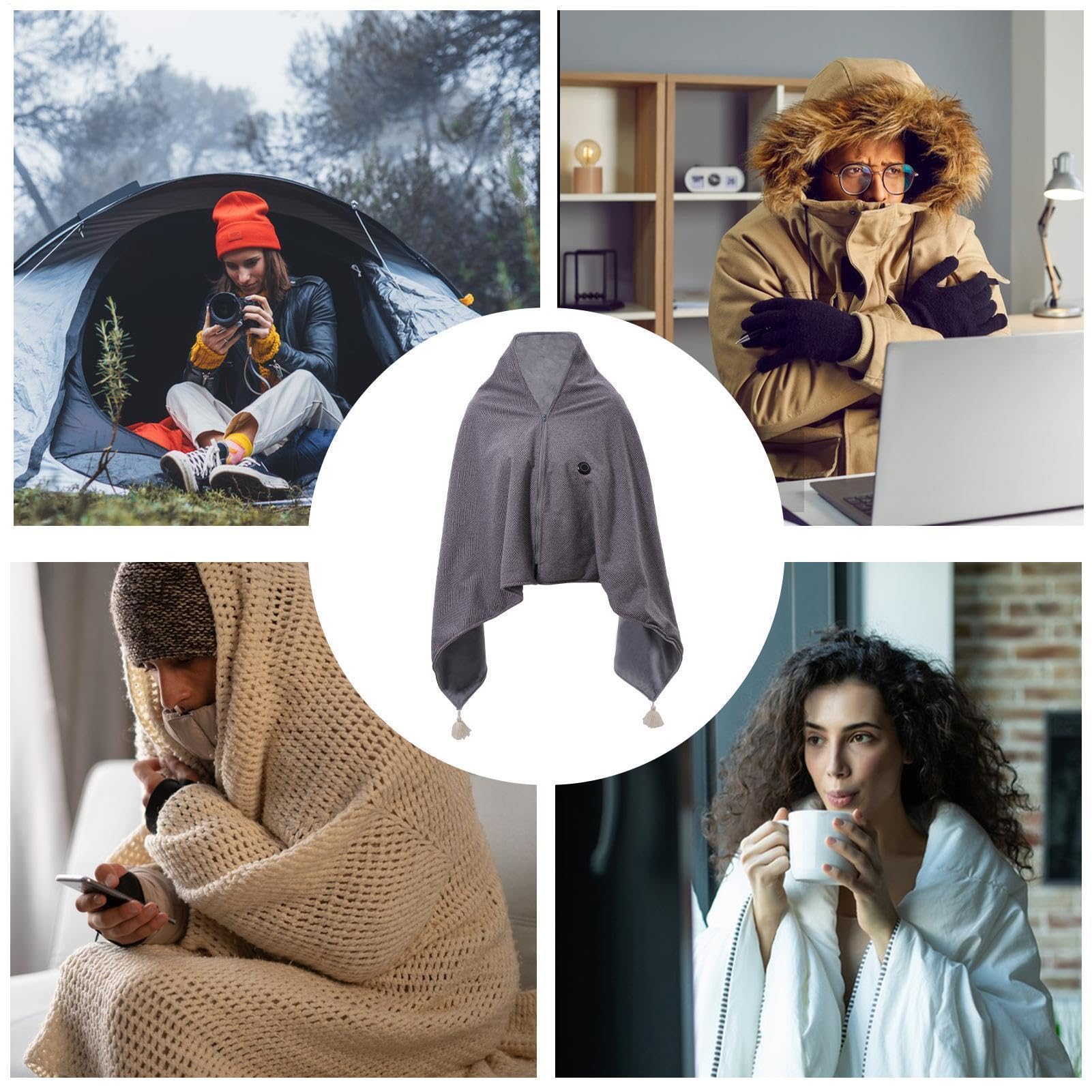 Manta Eléctrica Ponible Temperaturas Ajustables Multifuncional | Chal Térmico USB Inalámbrico para hogar oficina viaje coche sofá cama descanso siesta interior exterior