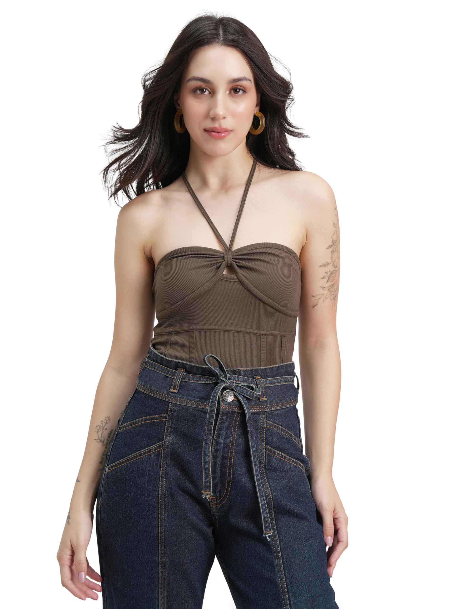 tokyo talkies Women HALTER NECK Bodysuit TTBT000173 BROWN L-picture-35