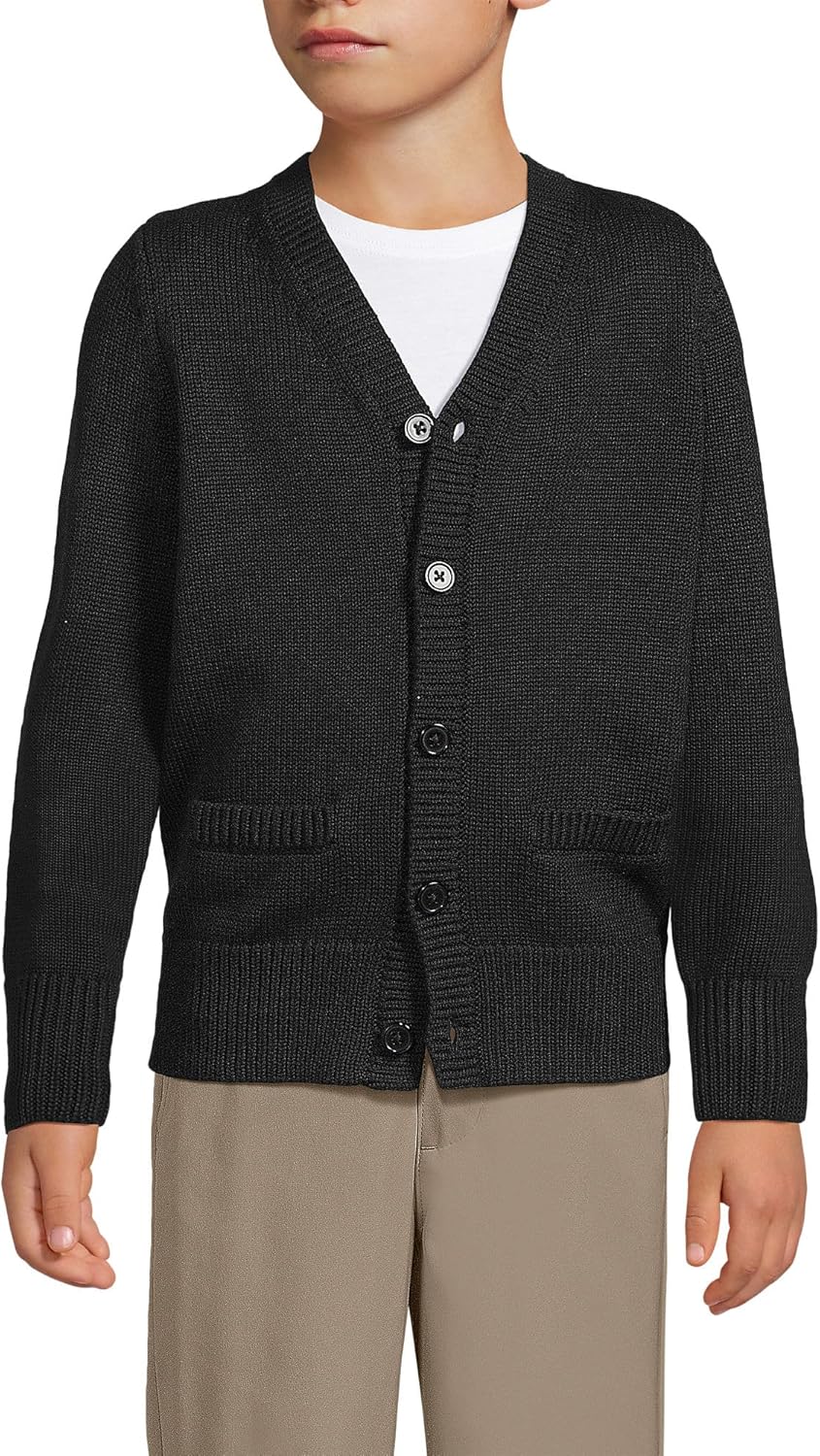 Lands' End School Uniform Boys Cotton Modal Button Front Cardigan Sweater