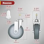 HOLKIE Stem Caster Wheels 4 inch Casters Set of 4, 7/16-Inch Stem Diameter Swivel Castors Heavy Duty TPR Rubber Replacement Castor for Cart, Stool, Mop Bucket, Grill, Shop Vac