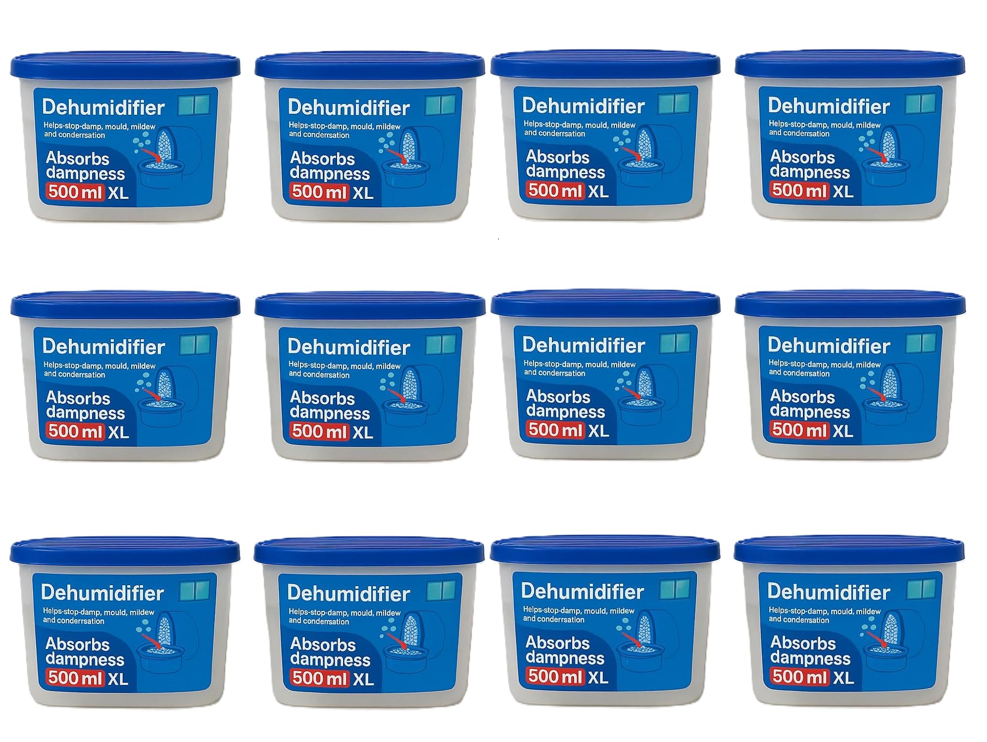 12x 500ml Interior Dehumidifiers for Damp, Mould, and Moisture in the Home, Kitchen, Wardrobe, Bedroom, Caravan, Office, Garage, and Basement