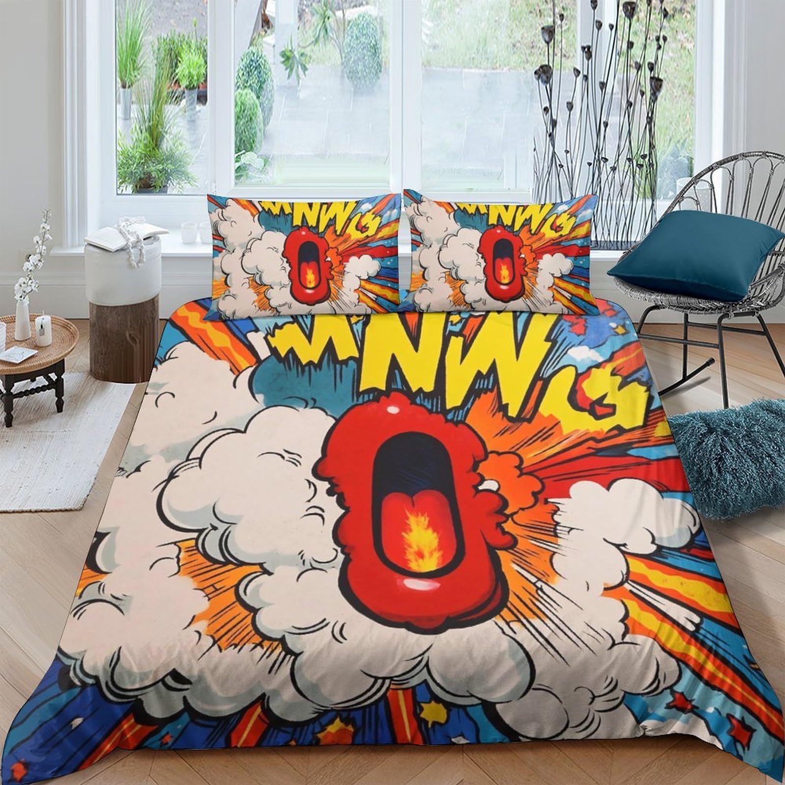 Ctjqhvkz Style-3 3D Printed Comic Pop Art Fitted Sheet Microfiber Soft Breathable Cartoon Explosion Bed Cover For Bedroom Dorm Mattress Protection Decor Single（135X200cm）