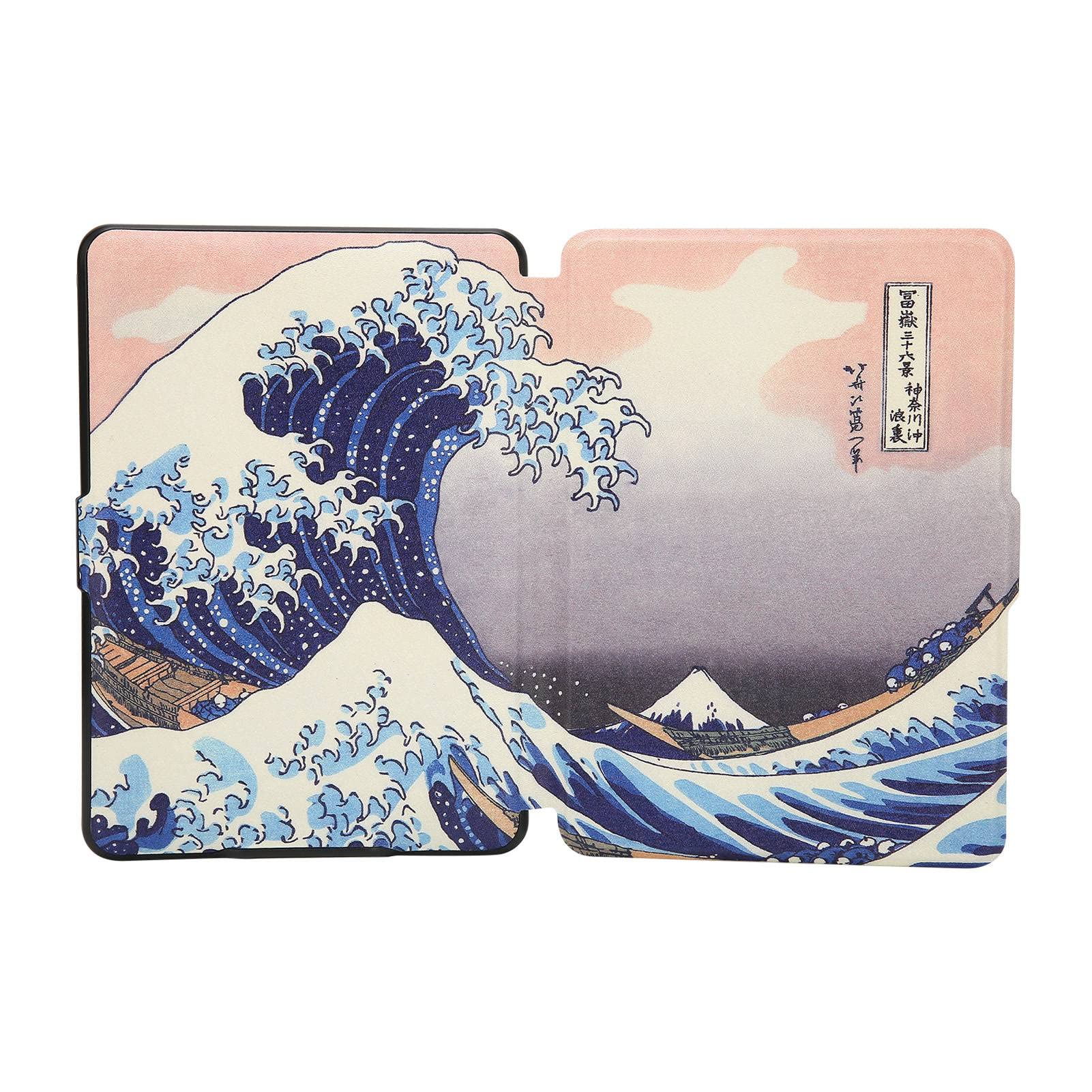 E-Book-Reader-Hüllen, Stilvolle Schutzhülle aus PU-Leder für den E-Reader Paperwhite123, Leichte Eleganz für Leser Unterwegs (Kanagawa Surfen)