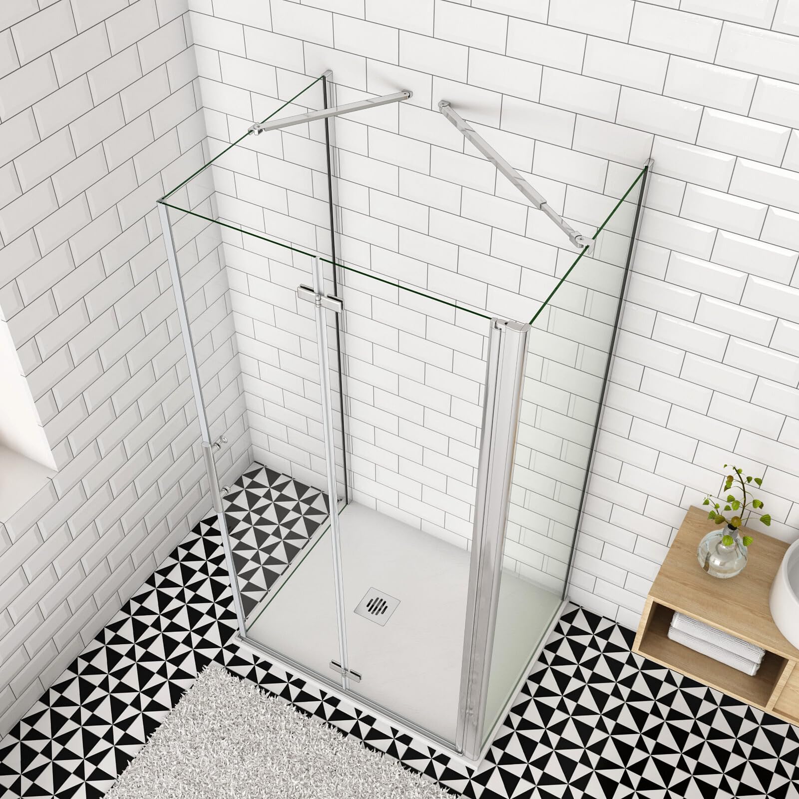 Duschkabine U Form 80 x 100 x 80 x 195cm NANO Glas 6mm Eckdusche Pendeltür Schwingtür