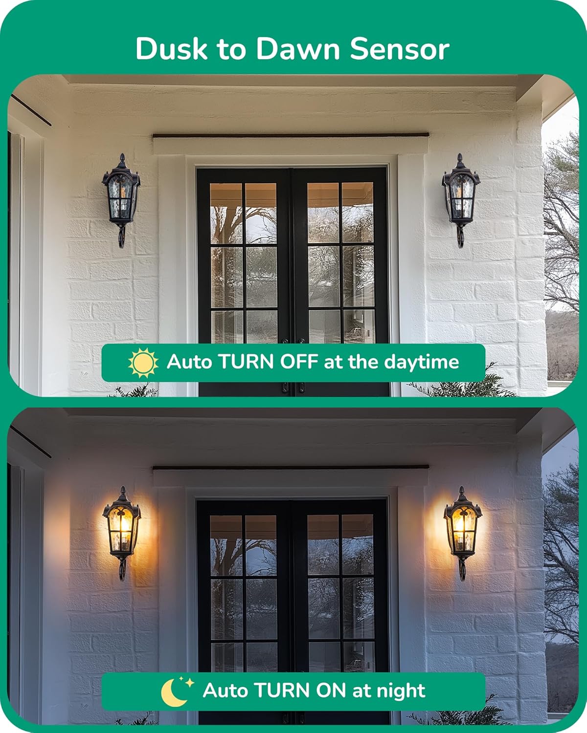 EDISHINE Dusk to Dawn Outdoor Wall Light, 17" Exterior Light Fixture Wall Lantern, Black Roman Porch Light Wall Lamp with Water Ripple Glass, Waterproof Wall Mount Sconce for Porch, Garage, Patio