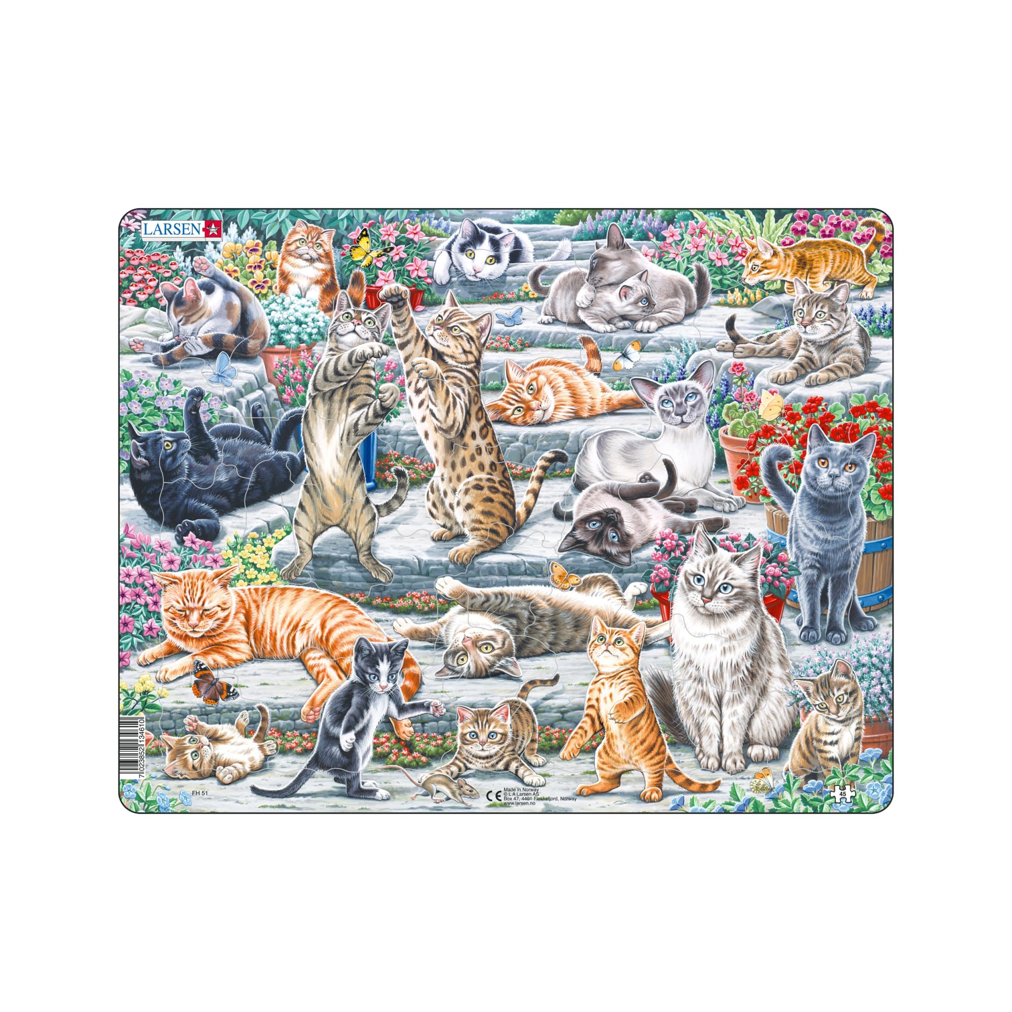 Puzzle Larsen FH51 – Chats Mignons En Fête – 45 Pièces Formes Figuratives – Dès 4 Ans – Cadre Inclus – Fabriqué En Norvège