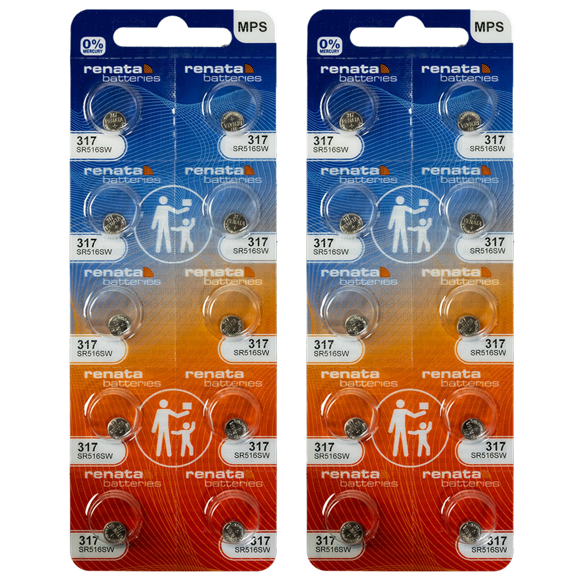 Renata 317 SR516SW Batteries - 1.55V Silver Oxide 317 Watch Battery (20 Count)