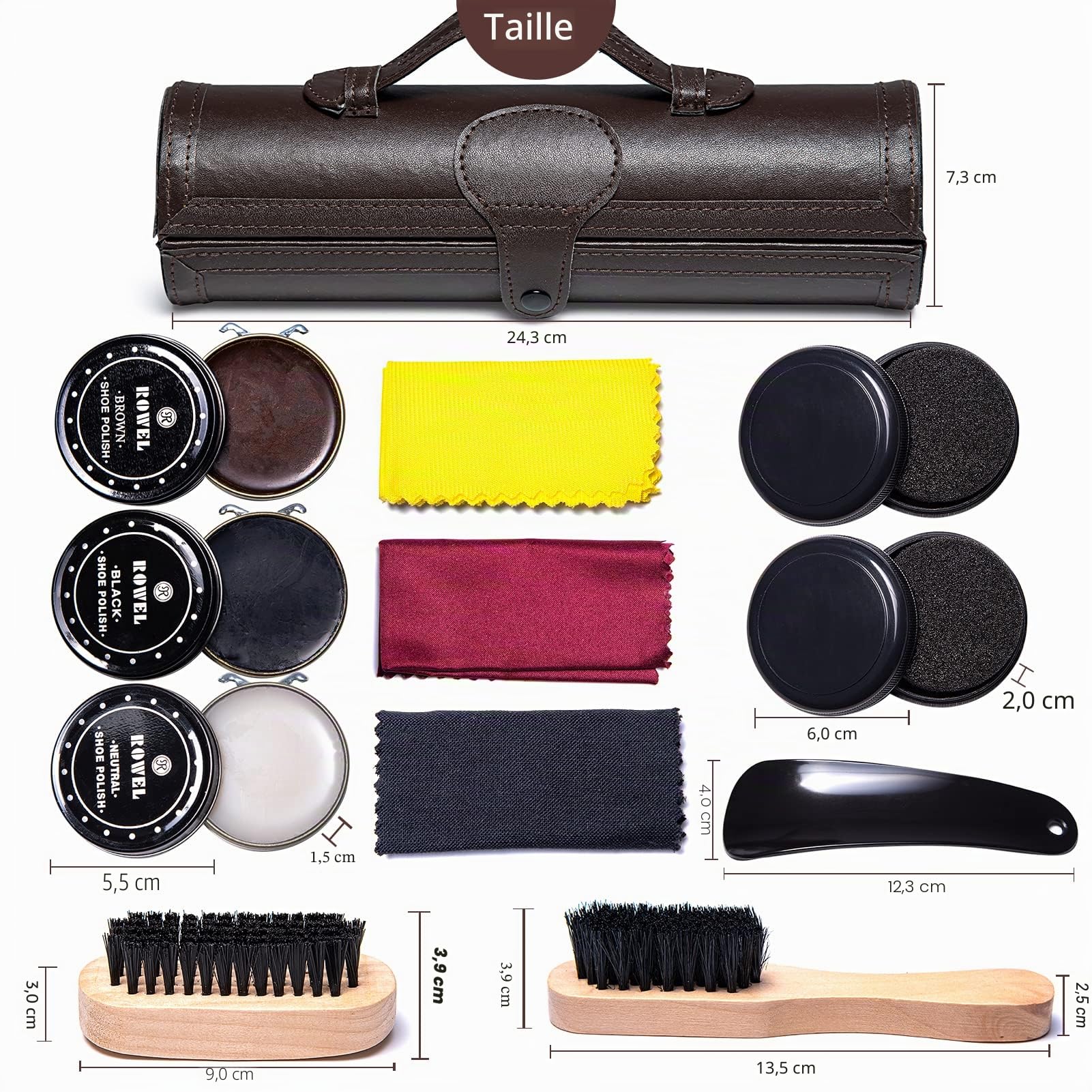 YUET Kit pour Cirage de Chaussures avec étui élégant en Cuir PU, Kit pour Cirage de Chaussures de Voyage 12 pièces,Trousse de Soins de Chaussure