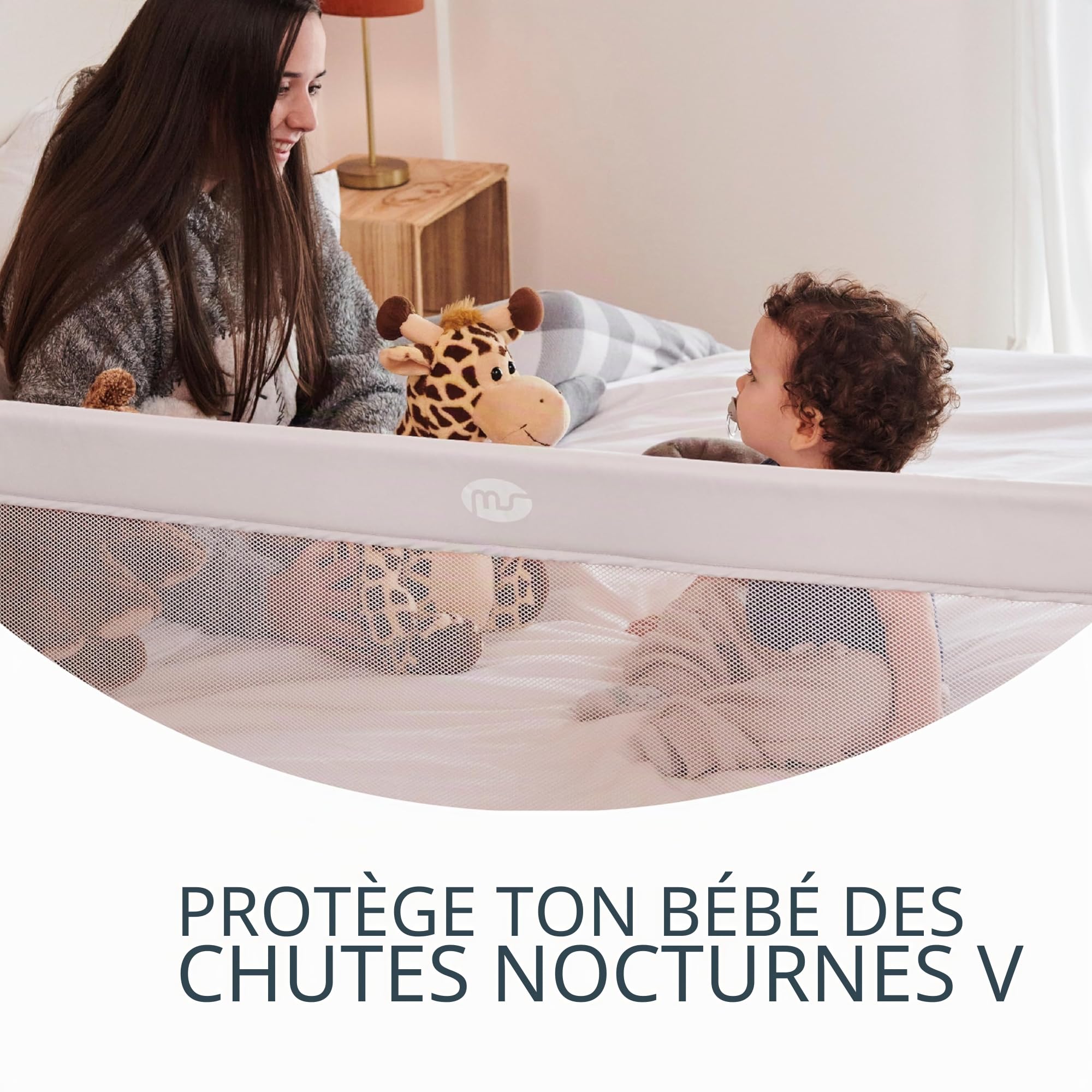 ms Baby World - Barrière de sécurité Portable pour Enfants | barrière de lit de Voyage | Pliable et Portable | Fixation sécurisée | 150 cm | avec sérigraphie (Blanc)