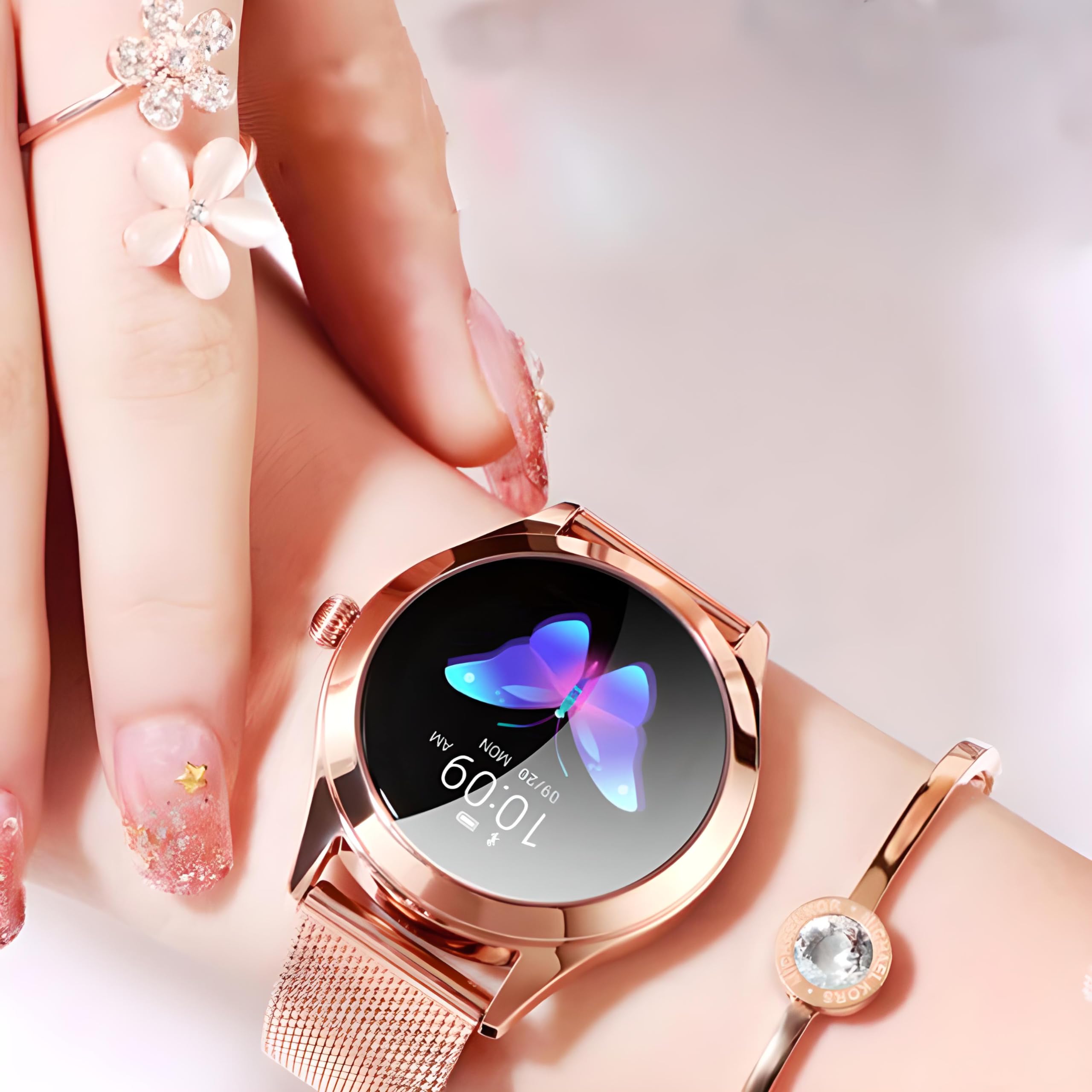 Retoo Montre connectée homme/femme - Téléphone - 1,04" - Touches complètes - Sports - GPS - Fréquence cardiaque - Sport - Chronomètre - Doré