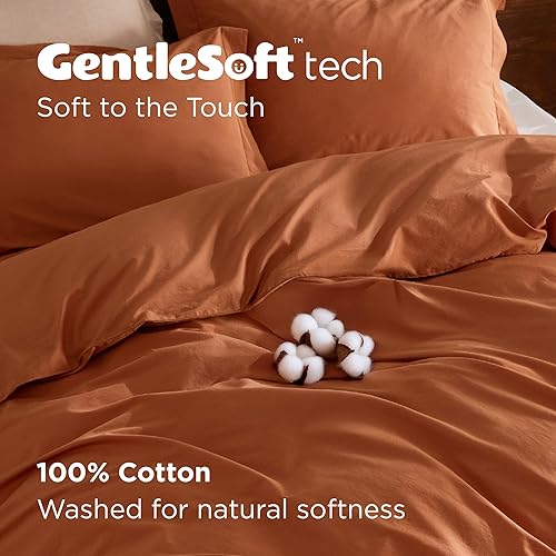 Miniatura 3 de Bedsure Juego de funda de edredón de 100 % algodón lavado, tamaño King, juego de funda de edredón minimalista de algodón terracota similar al lino,