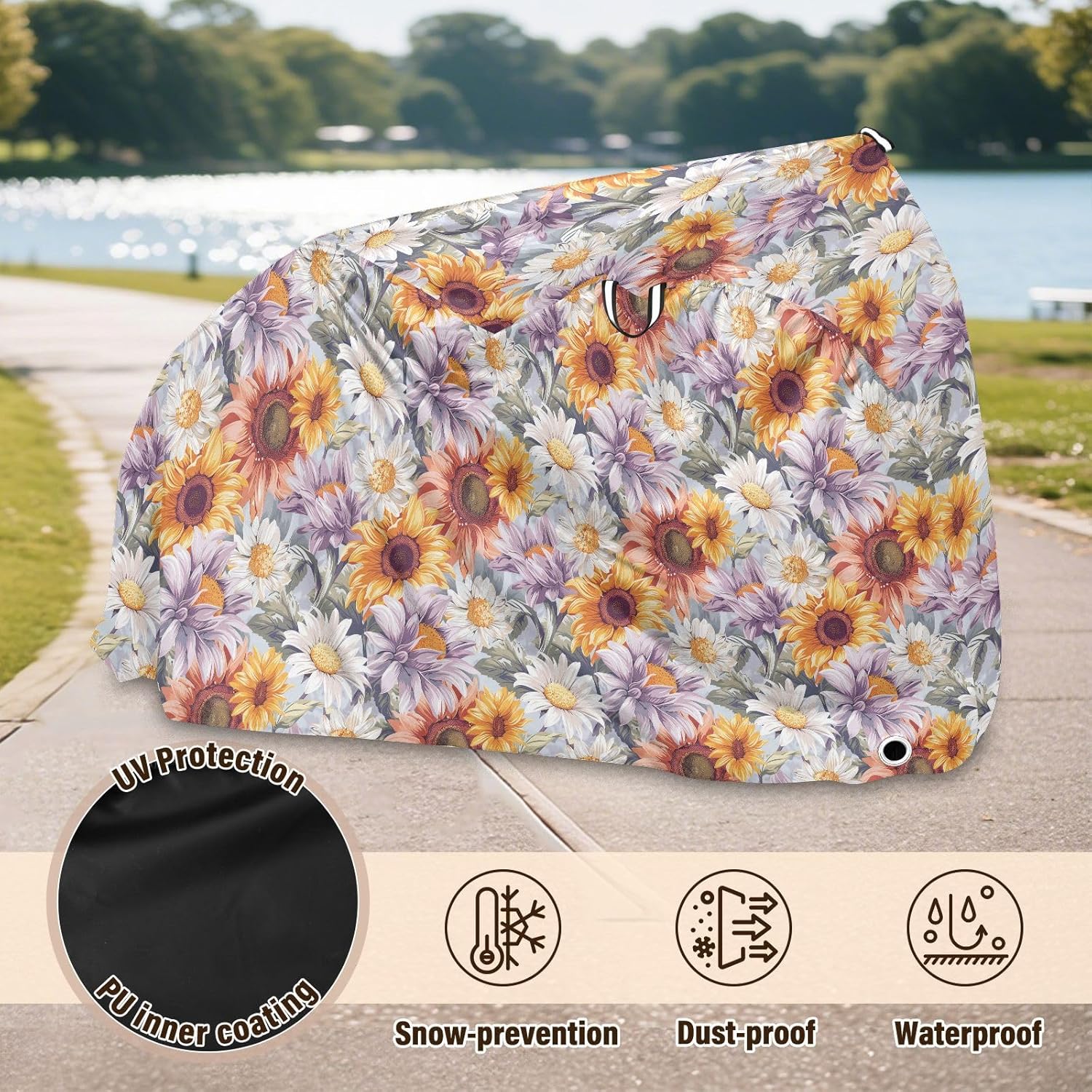 ALAZA Sunflower Floral Daisy Bike Cover Waterproof Outdoor Ebike Bicycle Covers Tarp Protection for 1/2 Bikes, Sun UV Dust Wind Proof