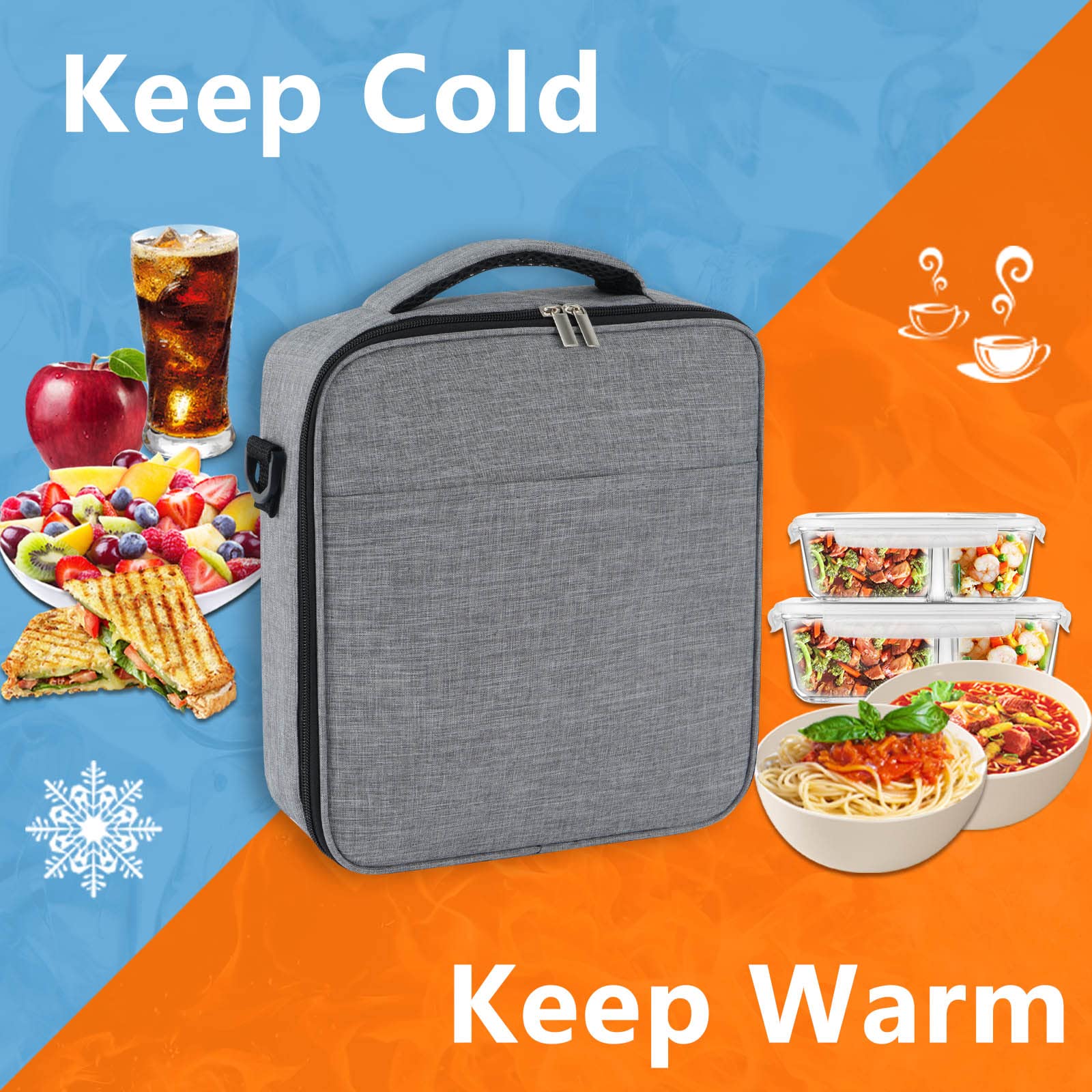 XINSHUN Sac à Déjeuner Isotherme Réutilisable - Grand Sac Fourre-tout à Rayures Pour Femme/homme - Pour Le Travail, Le Pique-nique, La Randonnée, La Plage, La Pêche (noir