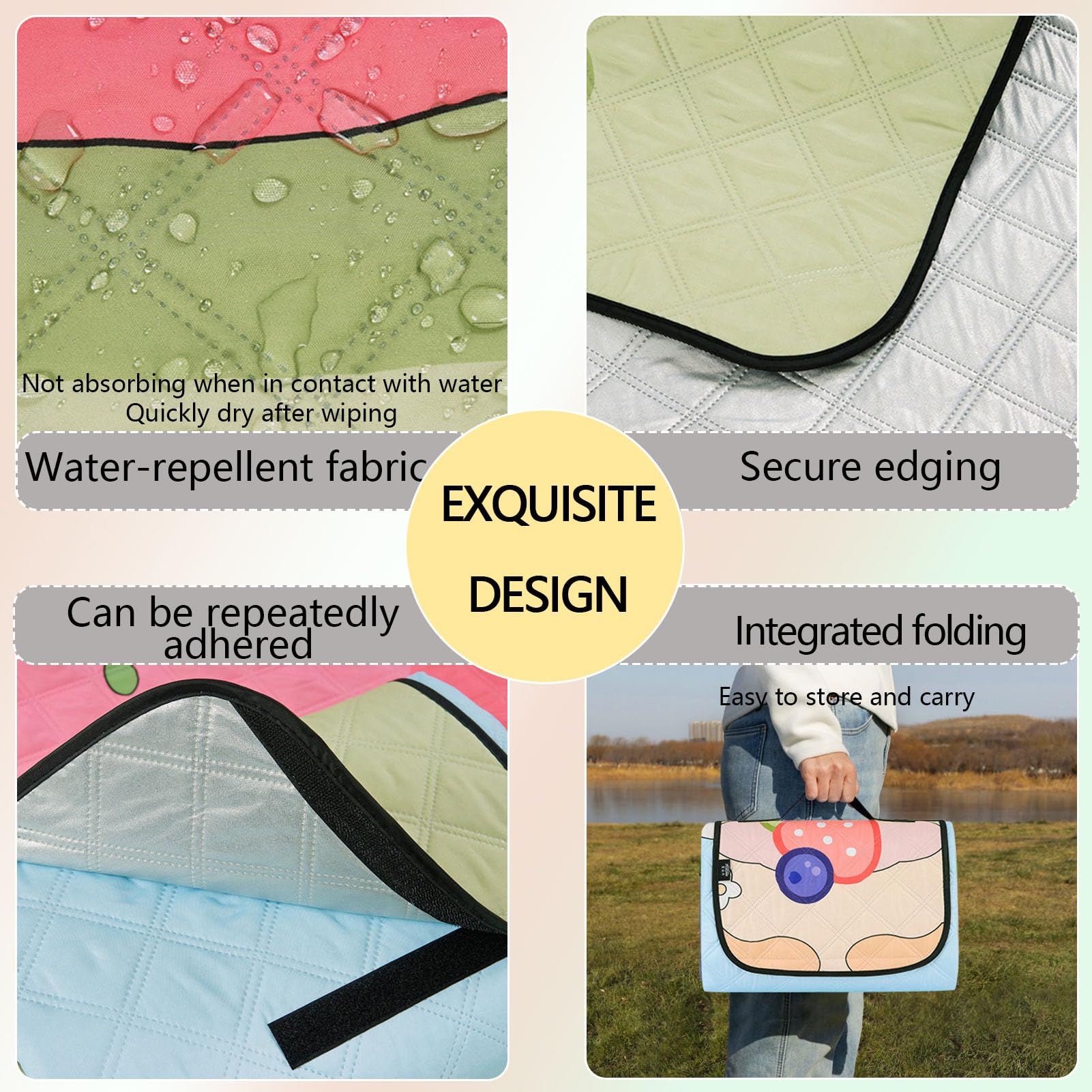 Telo da Picnic Impermeabile e Antisabbia, Pieghevole Coperta da Spiaggia Picnic Blanket per Campeggio, Escursionismo, Parco e Viaggi,200×200cm