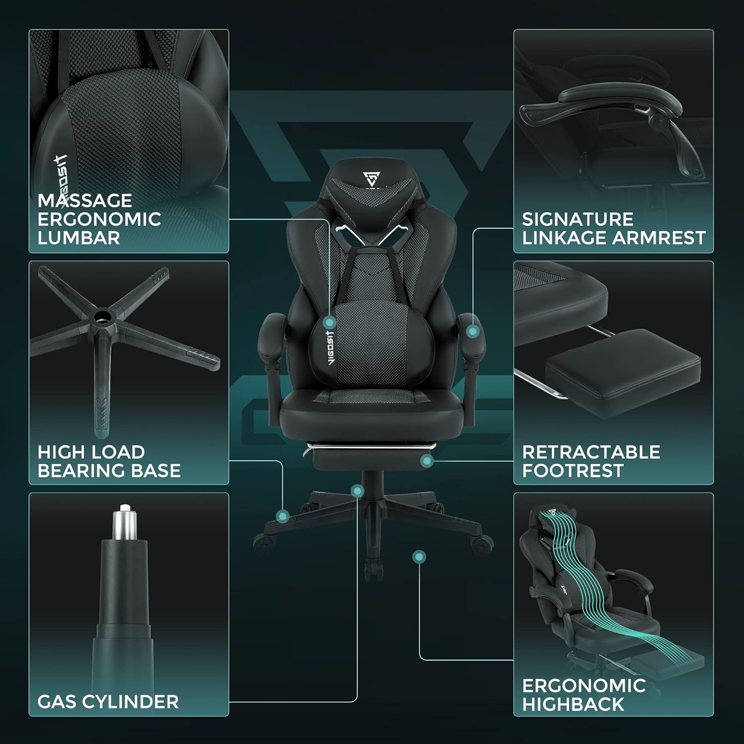 Buy Vigosit Gaming Chair Gaming Chair with Footrest, Mesh Gaming Chair for Heavy People