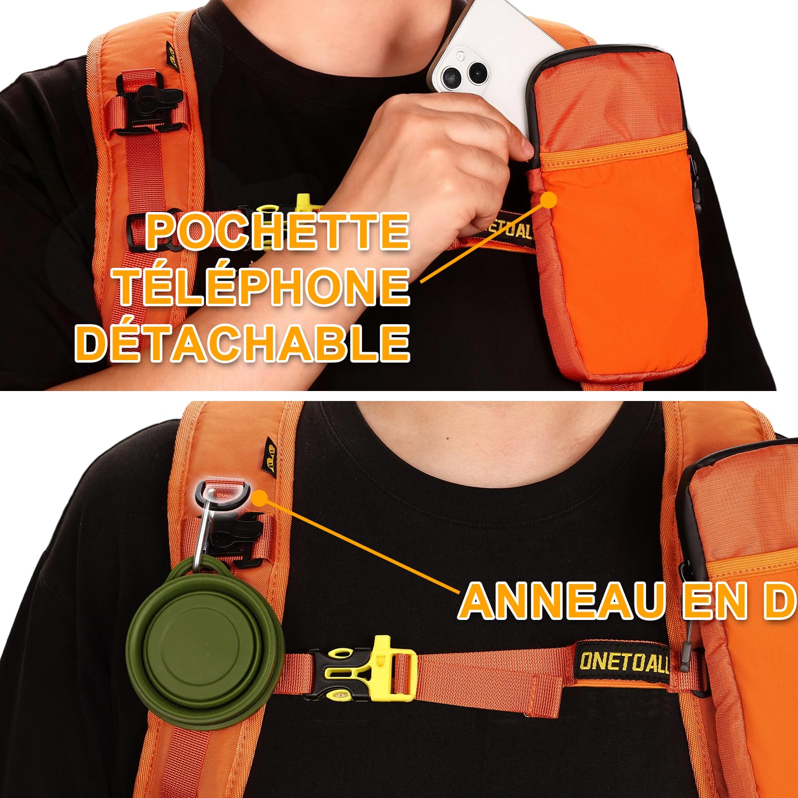 Sac à dos d'hydratation de 22 L, sac à dos de randonnée avec poche étanche de 2 L, housse de pluie cousue, compartiment isotherme pour homme et femme, course à pied, cyclisme, camping