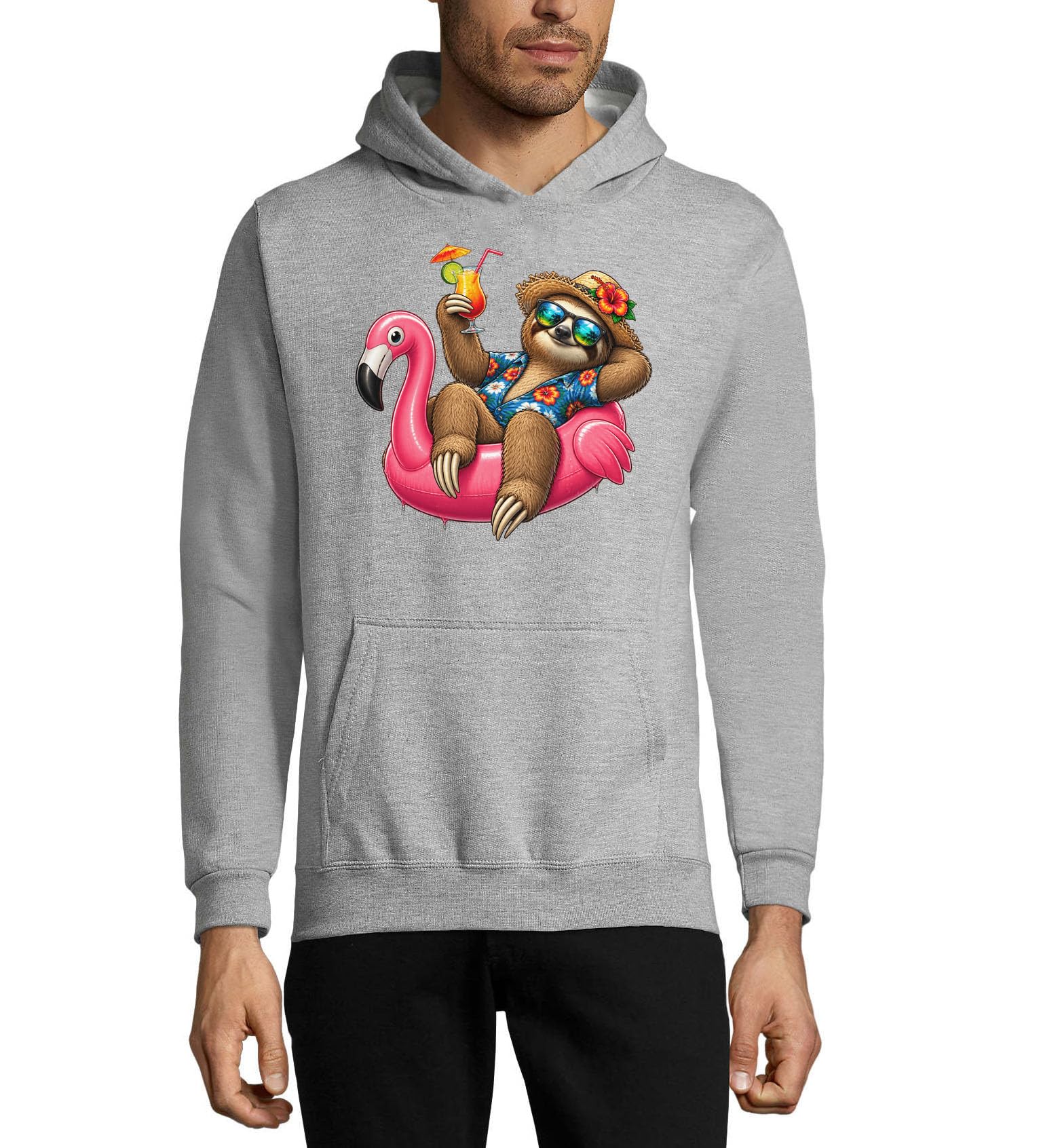 Luźny leniwiec cieszący się letnimi wakacyjnymi wibracjami unisex mieszanka bawełny bluza z kapturem bluza z kapturem szara