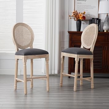 26 French Country Bar stools Set of 2,Rattan Counter Stools,Grey