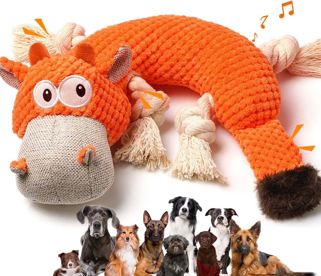 napojoy Dog Plush Toys Puppy Toys Squeaky Dog Toys for Boredom Interactive Stuffed Dog Toys for Small Medium Dogs, Tough Rope Toys for…