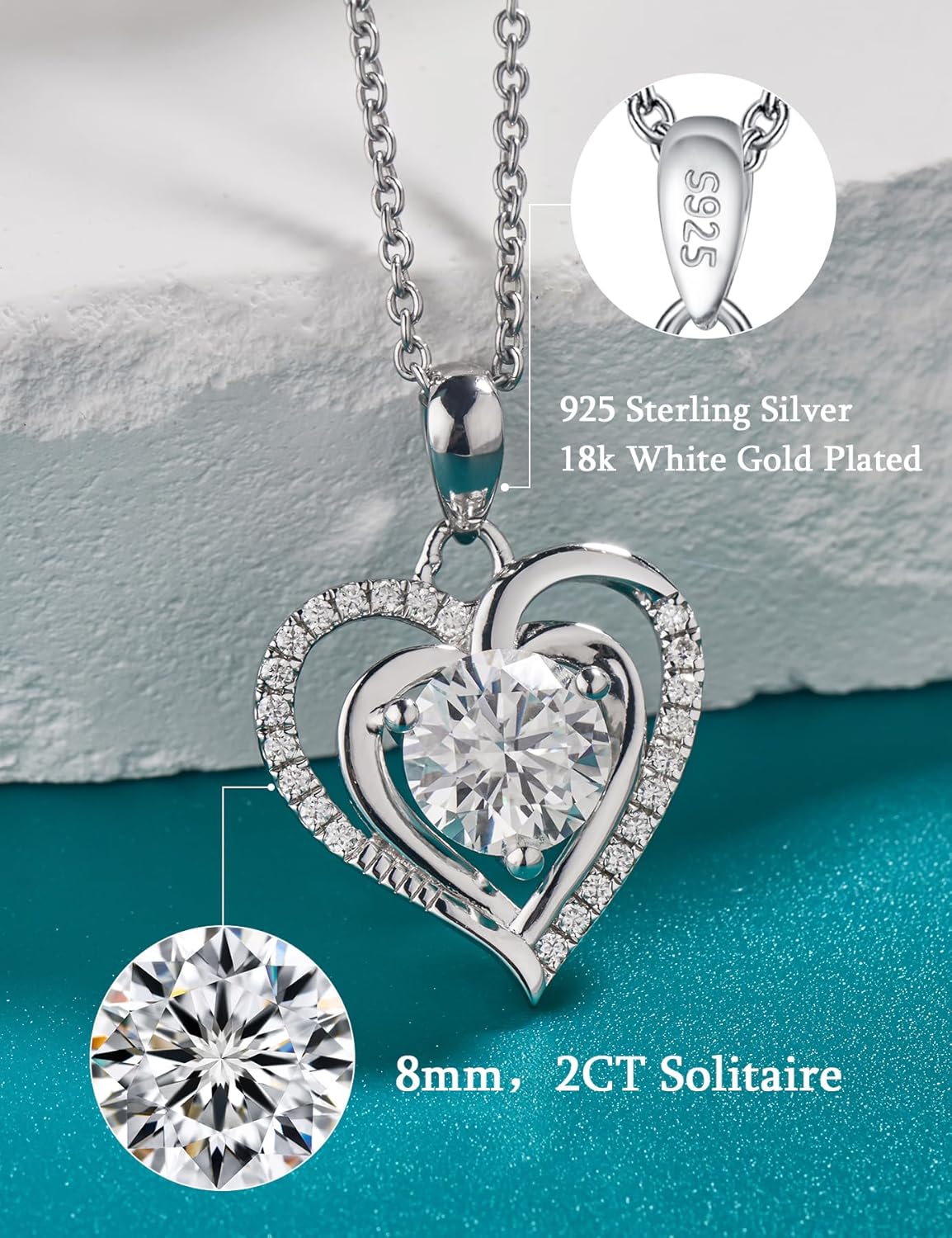 IMOLOVE Heart Pendant Necklaces for Women 925 Sterling Silver with 1-2CT Moissanite Solitaire Jewerly for Women - Image 2