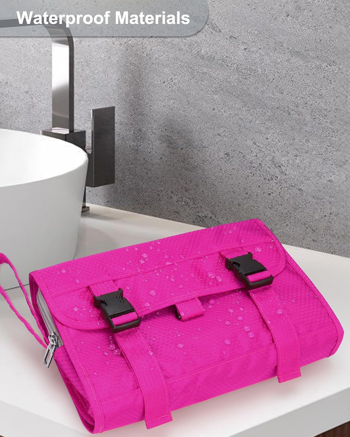 Relavel HangingTravel Toiletry Bag for Women, Large Capacity Toiletries Bag, Travel Essentials Organizer, Hanging Makeup Case for Accessories, Waterproof Bathroom Shower Bag (hot pink) - Image 5