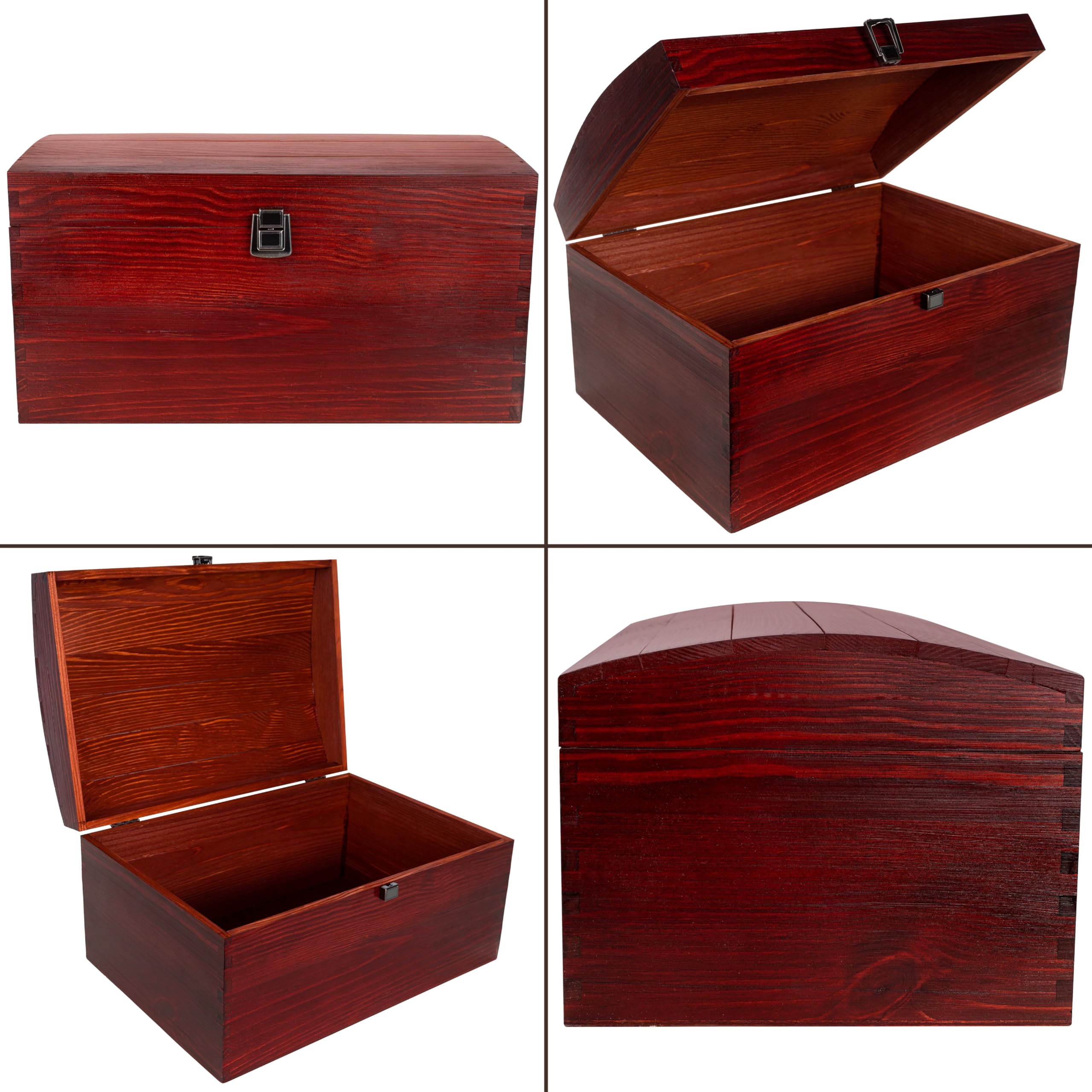 Creative Deco XXL Große Rot Holztruhe Holzkiste mit Deckel 34,5x25x19,2 cm | mit Schloss| Schatztruhe Groß Spielzeugkiste Holzbox Lackiert Kasten ohne Griffen | für Wertsachen und Spielzeuge