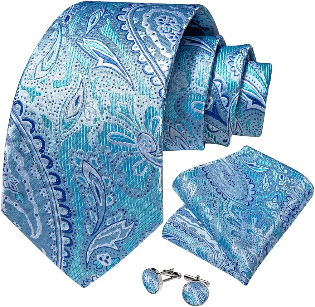 Men's Tie Sets Handkerchief Cufflinks Men Neckties Wedding Ties Gifts Accessories Paisley Silk Polyester Neck