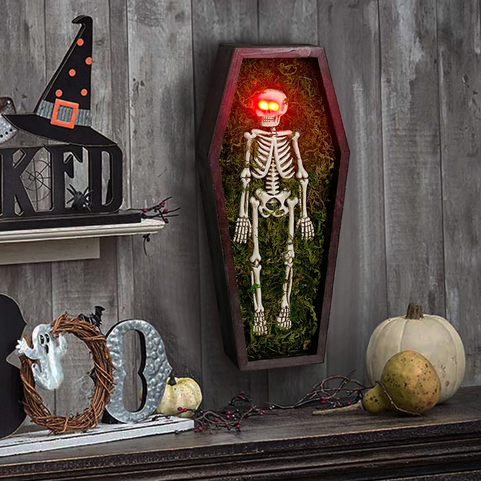 Full Body Skeleton Wall Decor &amp; Lighted Eyes,Halloween Decorations Wall Art