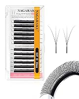 Vista 248 de NAGARAKU Extensiones de pestañas Double Tips 4D W, suministros con puntas dobles, gruesas con rizado D de 0.07 mm, bandeja mixta 8-15 mm