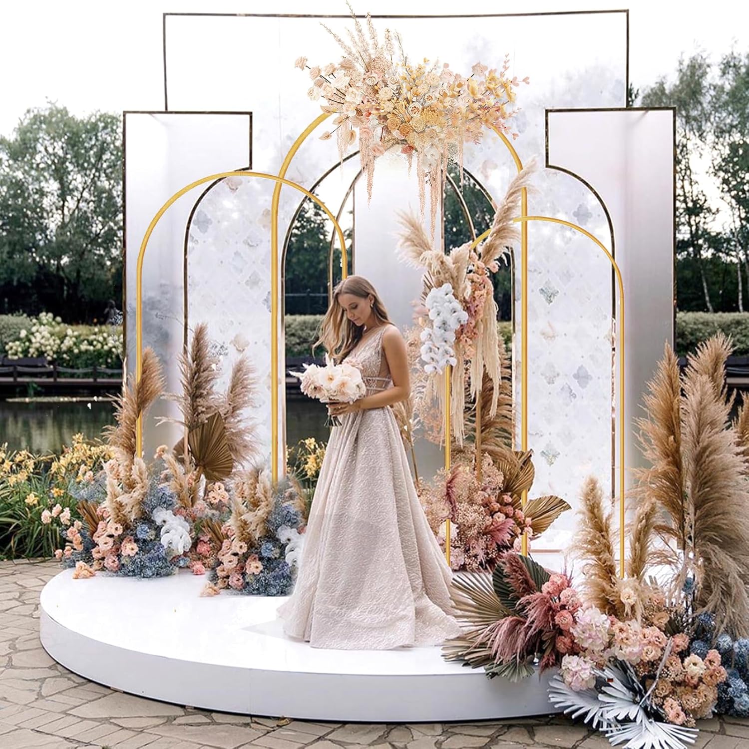 Metal Arch Stand Gold Wedding Backdrop Stand Set of 3 (7.2FT,6.6FT,6FT)Arched Frame for Birthday Party Baby Shower Graduation Ceremony Decoration (gold)