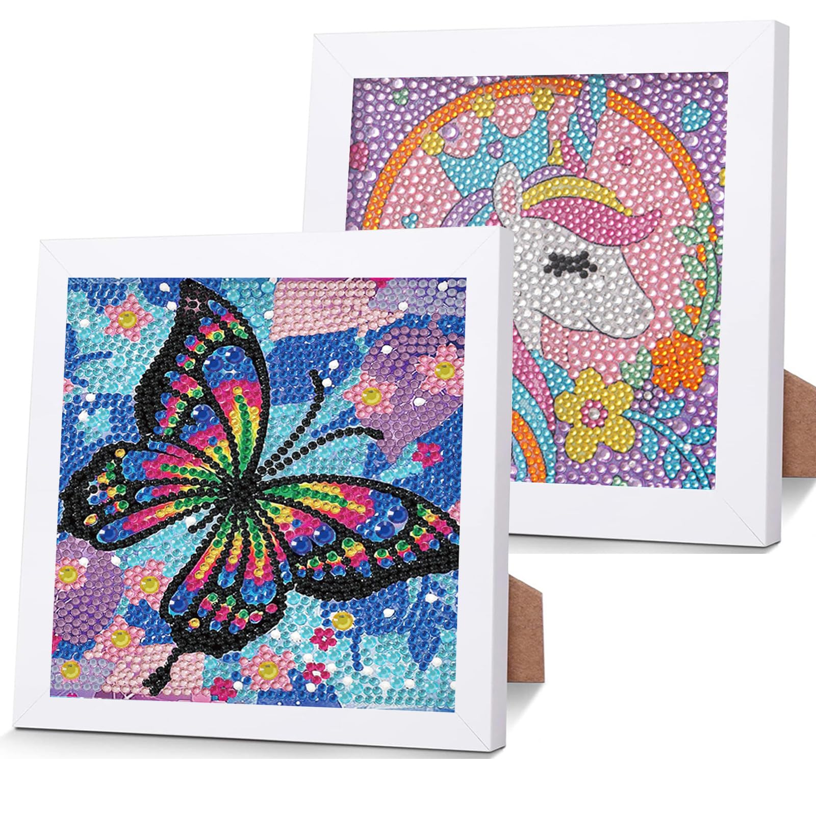 5D Diamond Painting Kinder Set | Schmetterling Motiv Mit Holzrahmen | 18x18 Cm | Vollständiges Kit Für Mädchen & Erwachsene